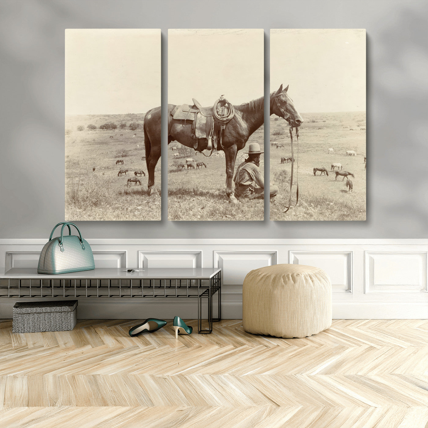MGV-CV-48X32-3P - Cowboy Wall Art - Western Horse Canvas Print - Vintage Western Wall Art Canvas Print, Ready to Hang