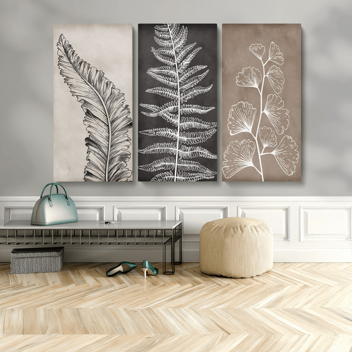 MGV-CV-48X32-3P - Minimalist Botanical Wall Art Canvas Print, Framed and Ready to Hang - Nature Art Print for Home