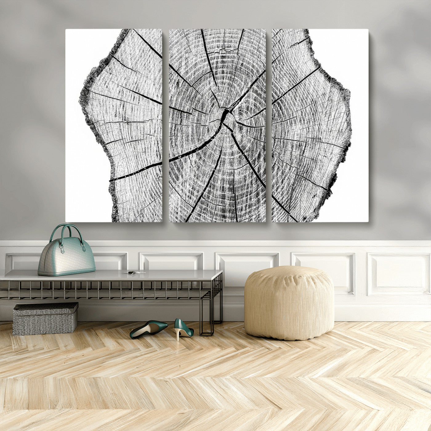 98709-MGV-CV-48X32-3P-Rustic Tree Ring Wall Art Canvas Print – Framed and Ready to Hang – Perfect for Nature-Inspired and