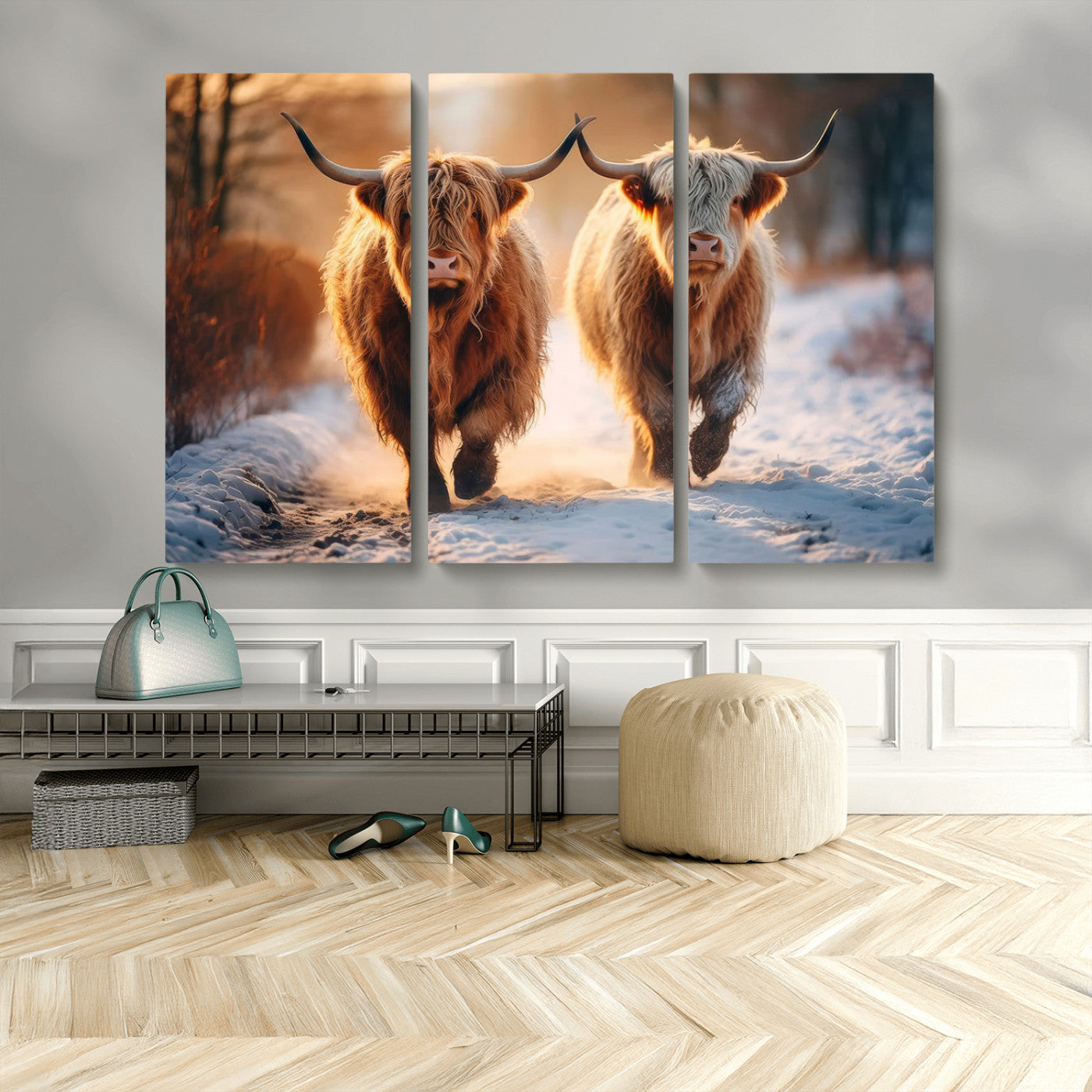 MGV-CV-48X32-3P - Scottish Highland Cow Horn Farm Wall Art Canvas Print