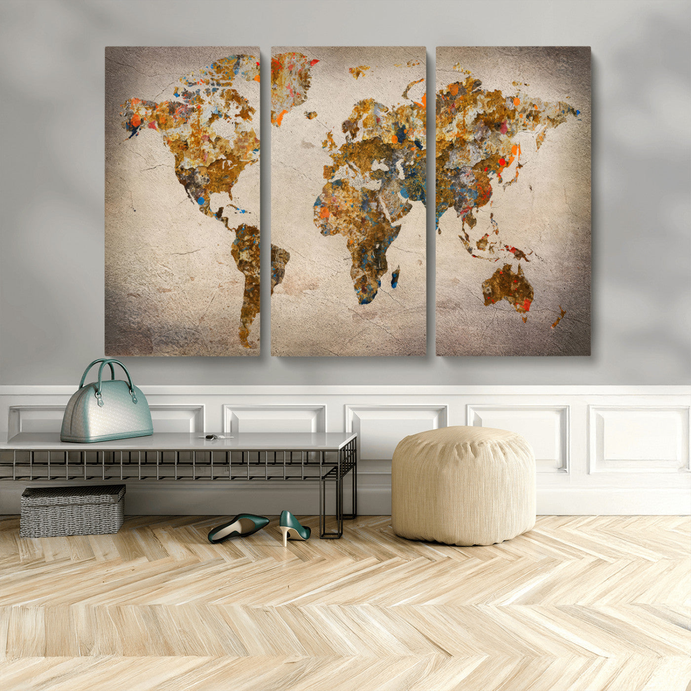 MGV-CV-48X32-3P - Push Pin World Map Canvas Print – Framed Wall Art for Couples to Track Their Travels – Anniversary