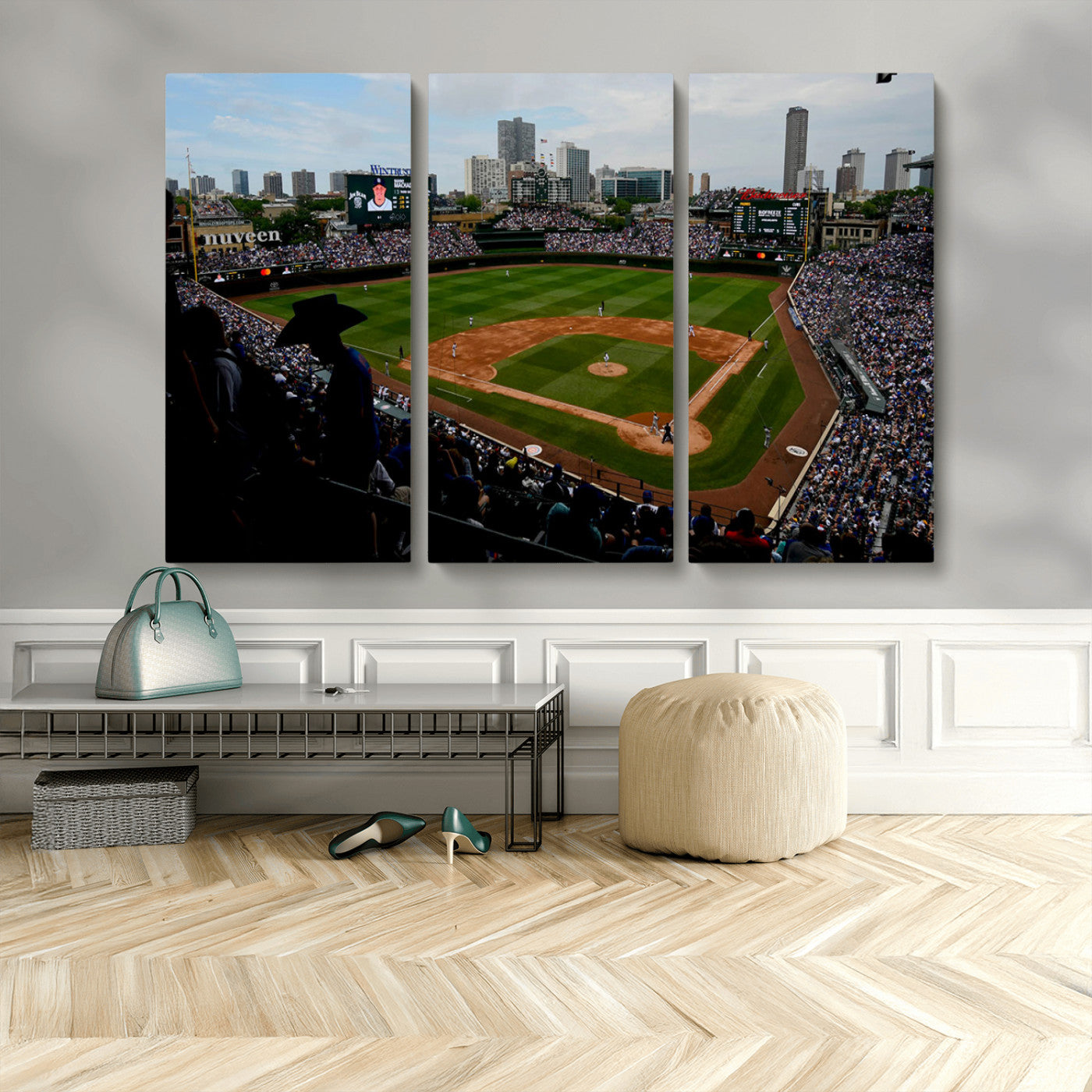 MGV-CV-48X32-3P - Chicago Cubs Baseball Team Print - Wrigley Field Stadium Wall Art Canvas Print