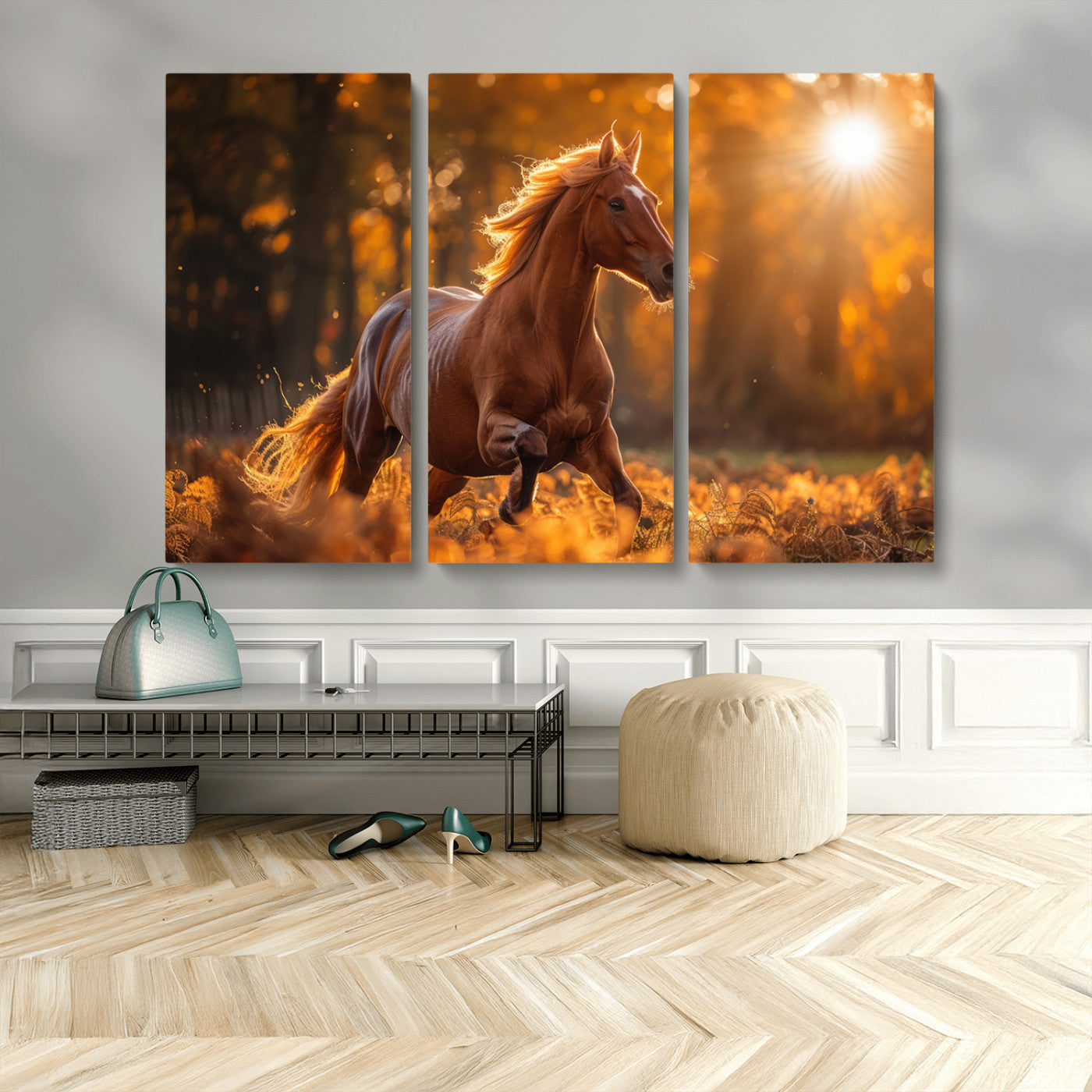 -Running Horse Sunset Forest Wall Art Canvas Print