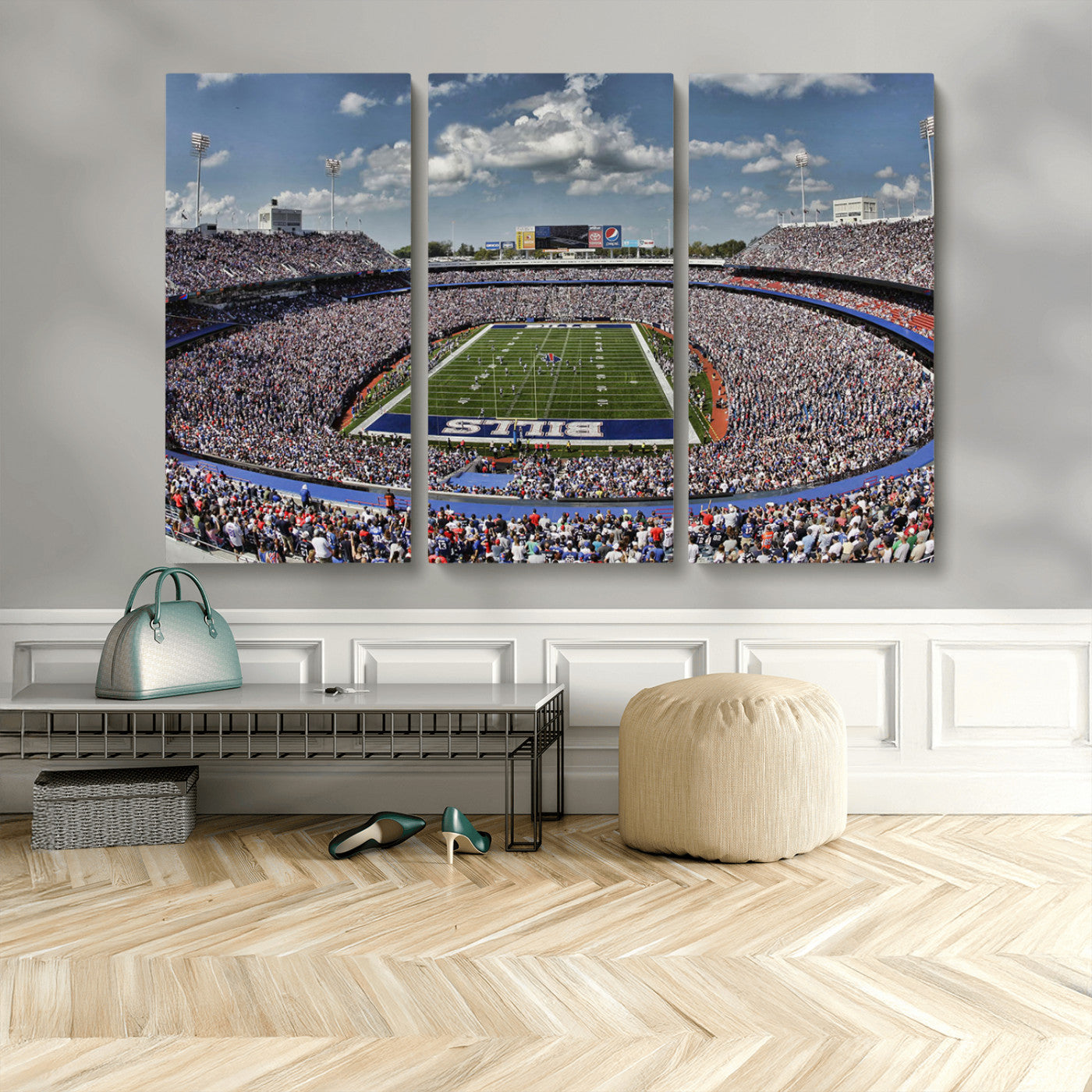 MGV-CV-48X32-3P - Buffalo Bills Highmark Stadium Wall Art Canvas Print - Bills Stadium Game Day Triple Canvas Wall Art - Buffalo Bills NFL Match