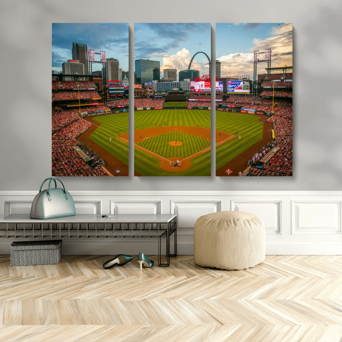 MGV-CV-48X32-3P - Busch Stadium Wall Art Print | St. Louis Cardinals Baseball Stadium Canvas Print | Framed Sports Decor for Living Room, Man Cave Decor