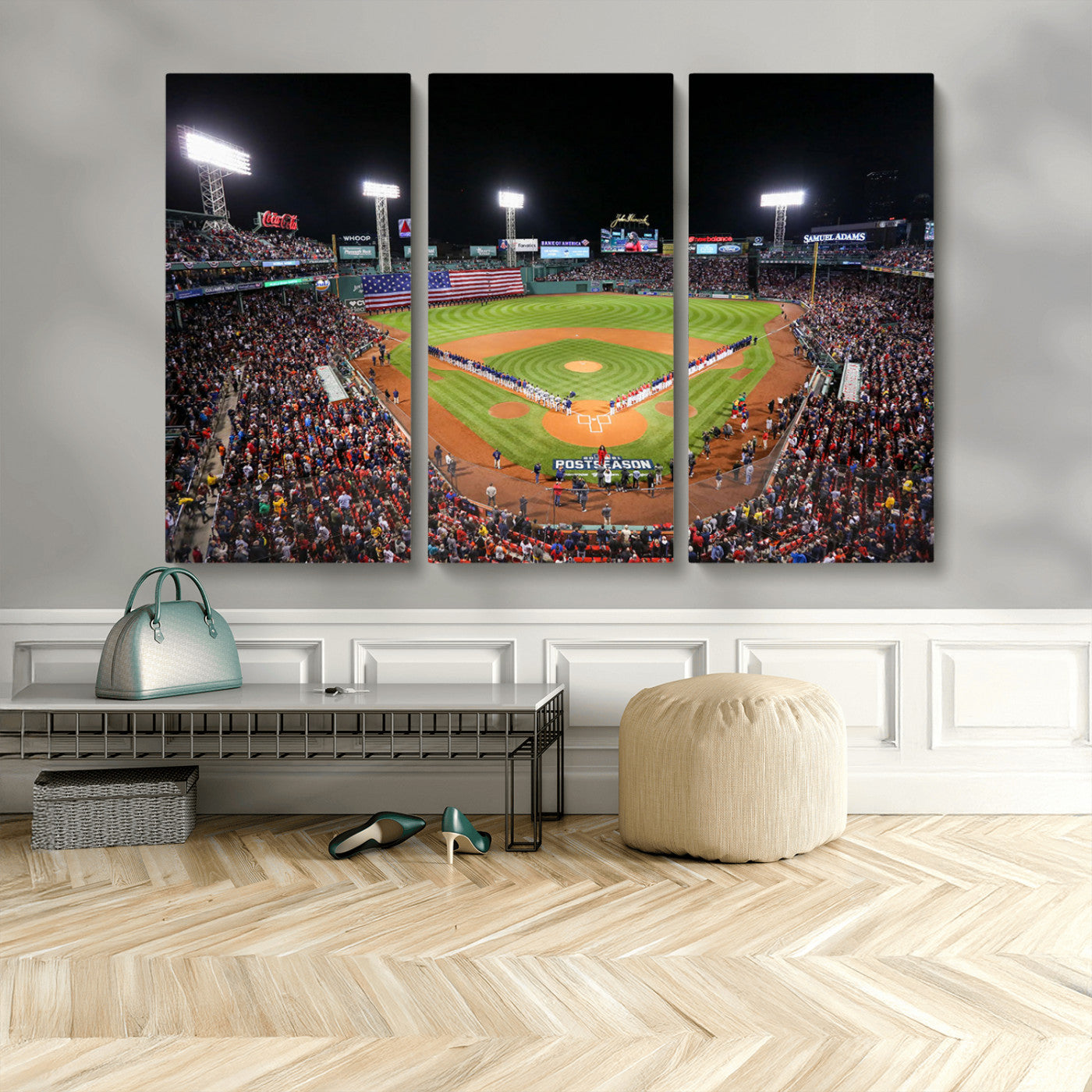 MGV-CV-48X32-3P - Fenway Park Wall Art Canvas Print | Large Baseball Stadium Canvas Print for Boston Red Sox Fans | Framed Ready-to-Hang Boston Sports Decor Artwork