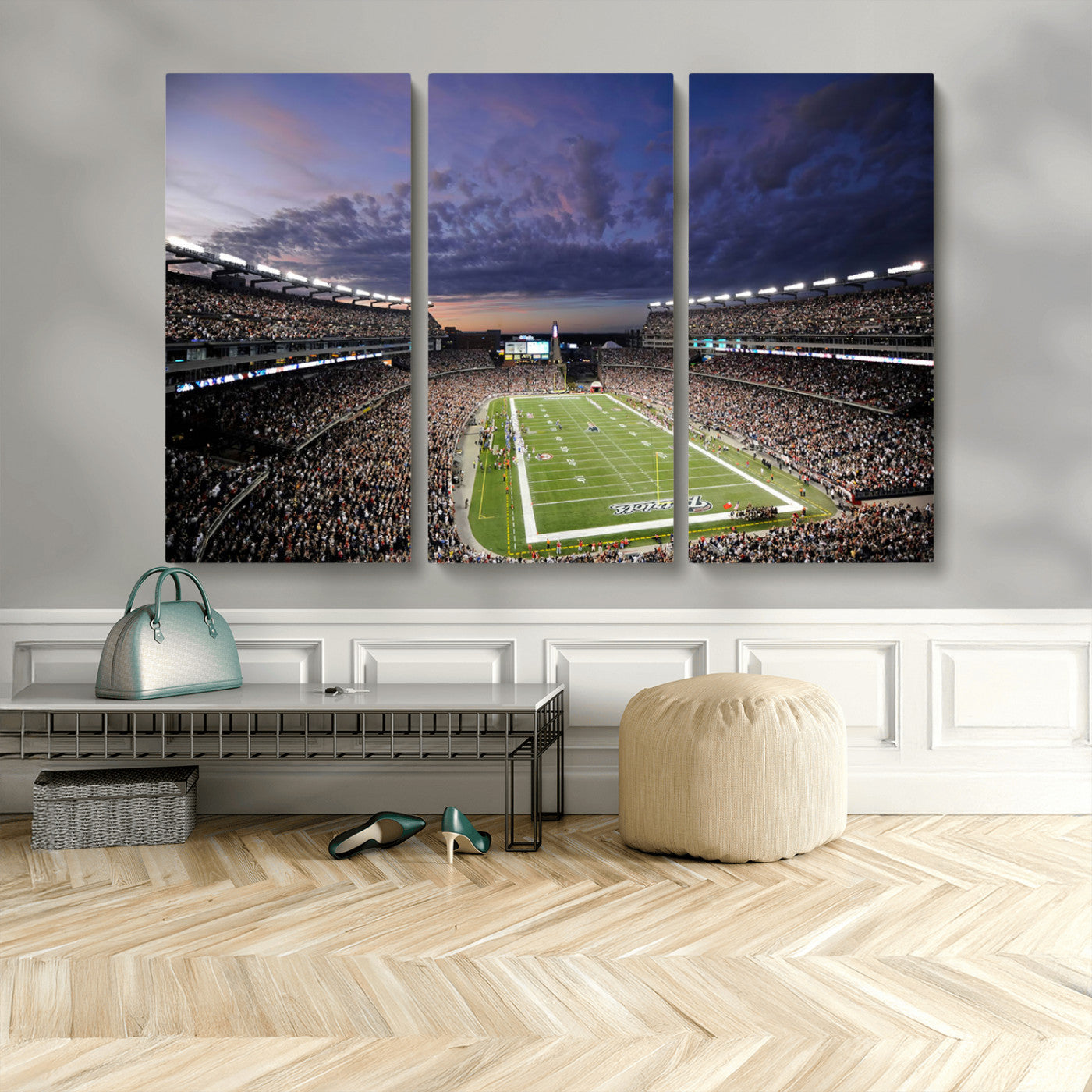 MGV-CV-48X32-3P - New England Patriots Football Team Print - Foxborough Gillette Stadium Wall Art Canvas Print