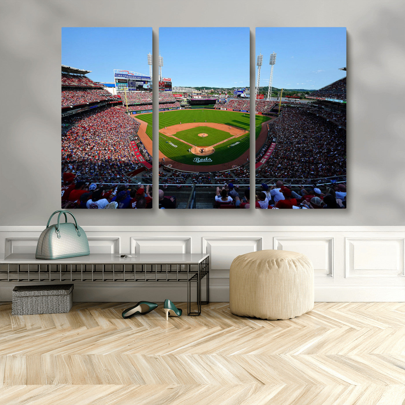 MGV-CV-48X32-3P - Cincinnati Reds Baseball Team Print - Great American Ball Park Stadium Wall Art Canvas Print