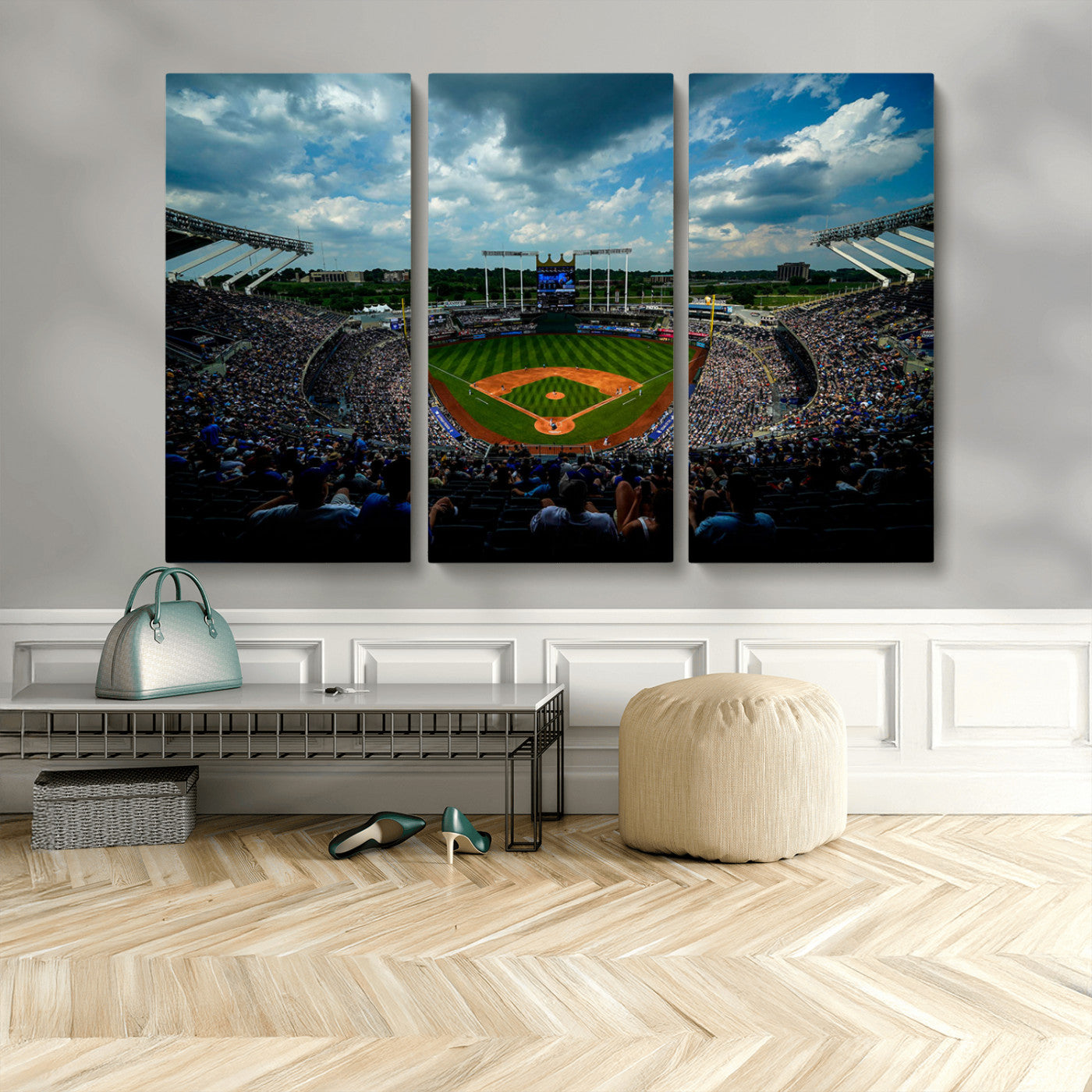 MGV-CV-48X32-3P - 3-Panel Kauffman Stadium Wall Art Print | Large Kansas City Royals Baseball Canvas Print for Sports