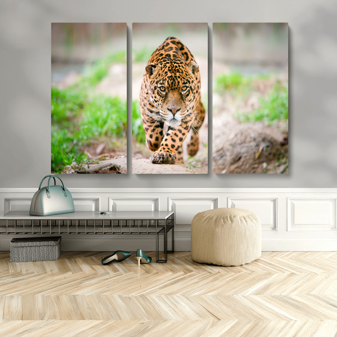 MGV-CV-48X32-3P - Leopard on the Prowl - Stunning Large Framed Canvas Wall Art for Living Room, Bedroom, or Office Décor, Vibrant Wildlife Print, Ready to Hang