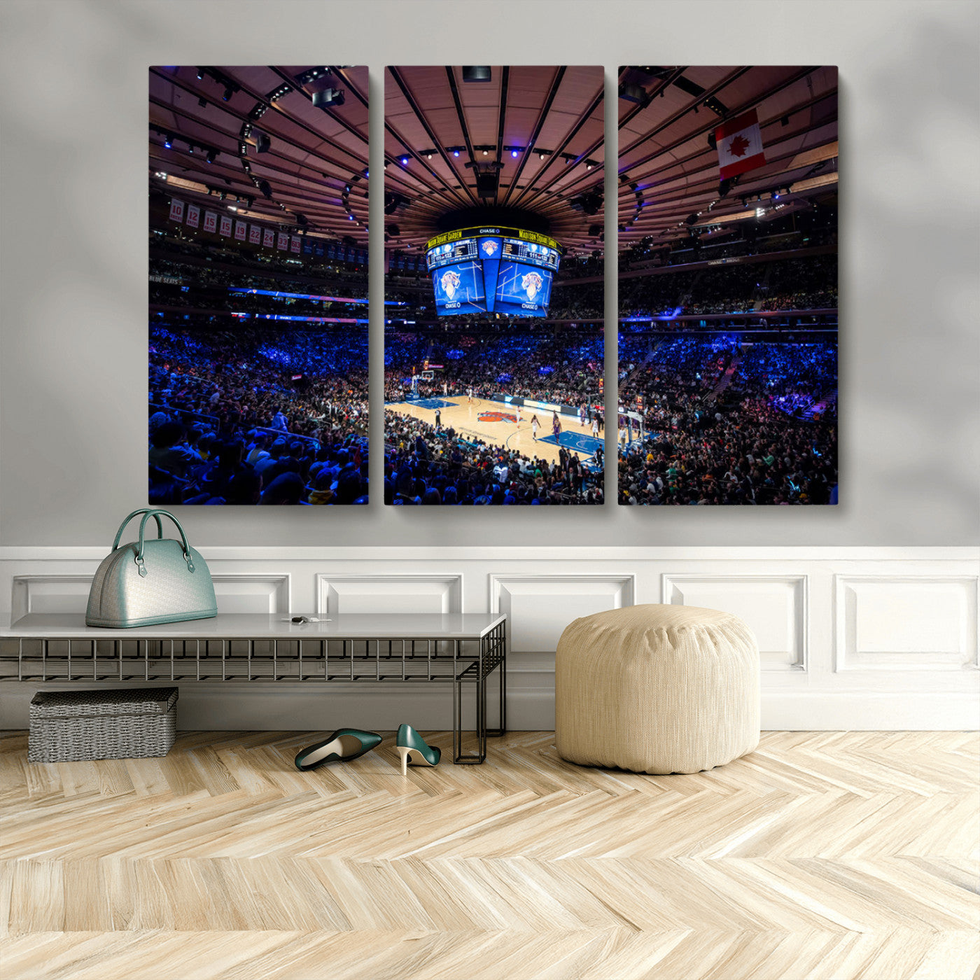 MGV-CV-48X32-3P - Madison Square Garden Basketball Arena Print - Madison Square Garden Basketball Game Triple Canvas Wall Art - NBA Match Atmosphere