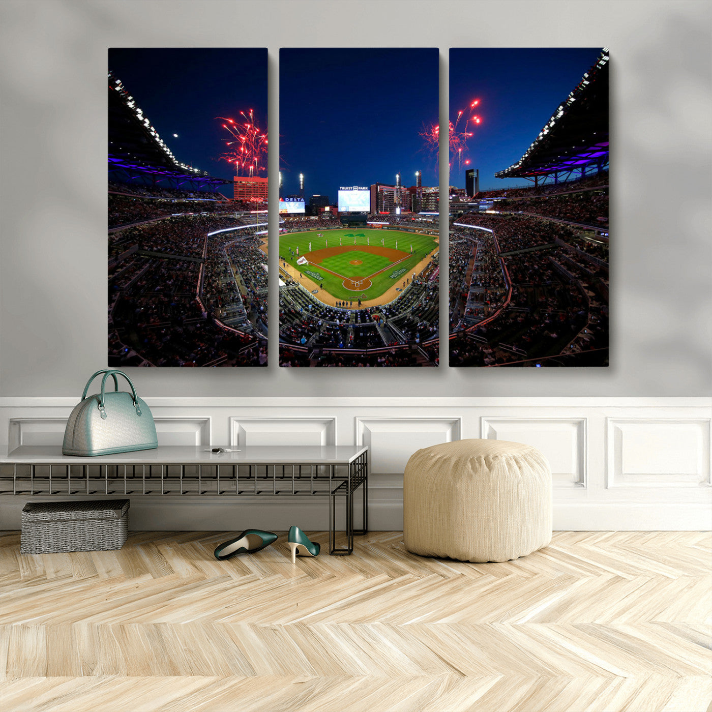 MGV-CV-48X32-3P - Truist Park Atlanta Braves Baseball Stadium Wall Art Print | Large 3-Panel Canvas Print for Sports
