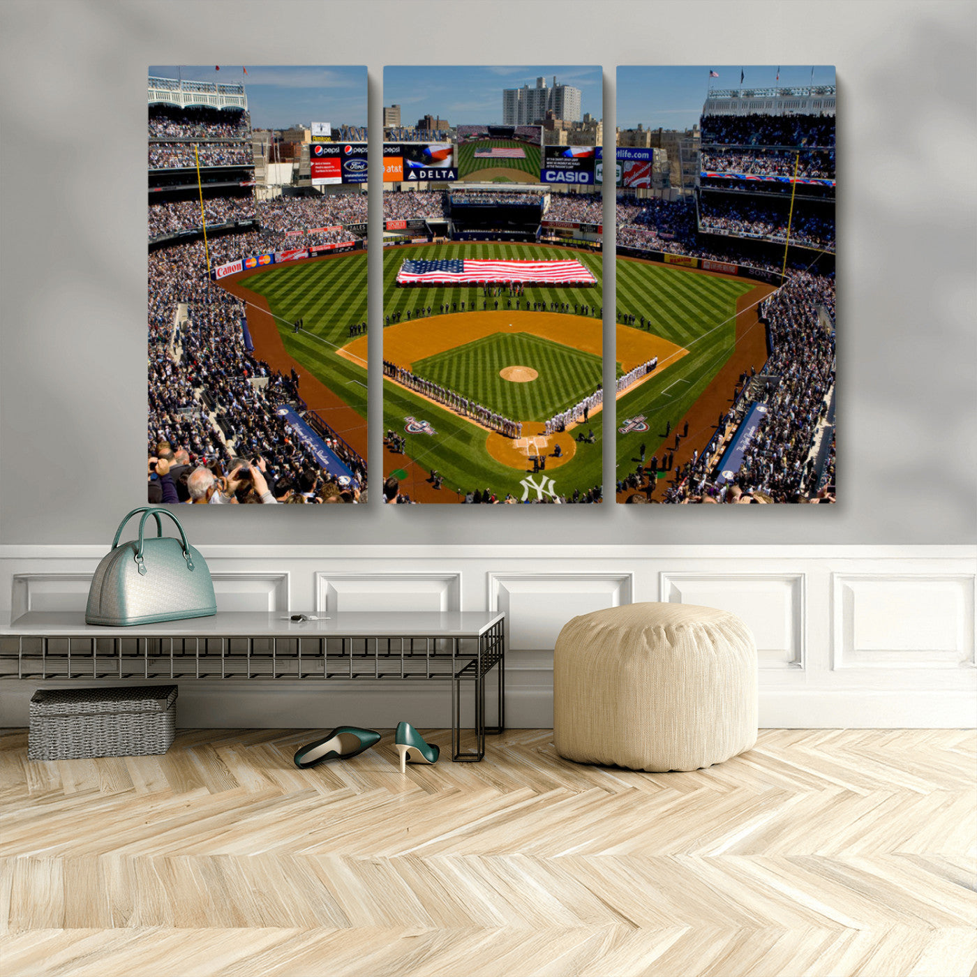 MGV-CV-48X32-3P - Yankee Stadium New York Wall Art Print | 3-Panel Canvas Print of Yankees Baseball Stadium | Large Framed Wall Decor for Baseball Fans | Ready-to-Hang