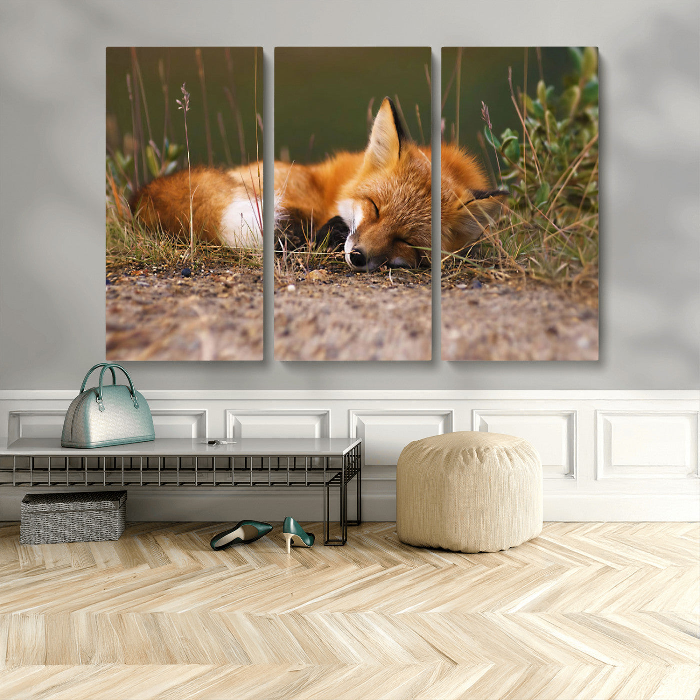 25085-MGV-CV-48X32-3P-Sleeping Fox Wall Art Canvas Print, Farmhouse Wall Decor and Animal Wall Art Print