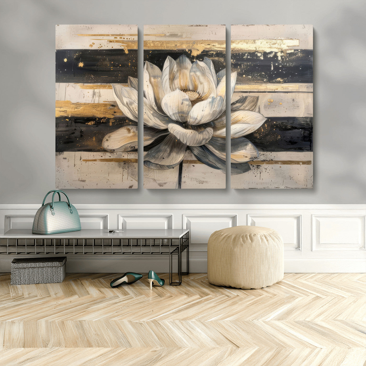 MGV-CV-48X32-3P - Abstract Lotus Flower Wall Art Canvas Print, Meditation Yoga Room Wall Art