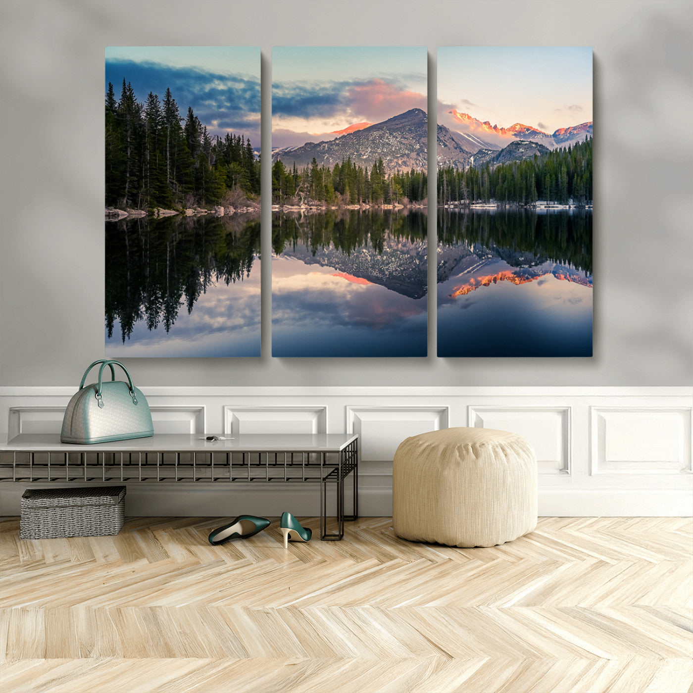 -Bear Lake Reflection at Rocky Mountain National Park Wall Art Canvas Print, Scenic Mountain