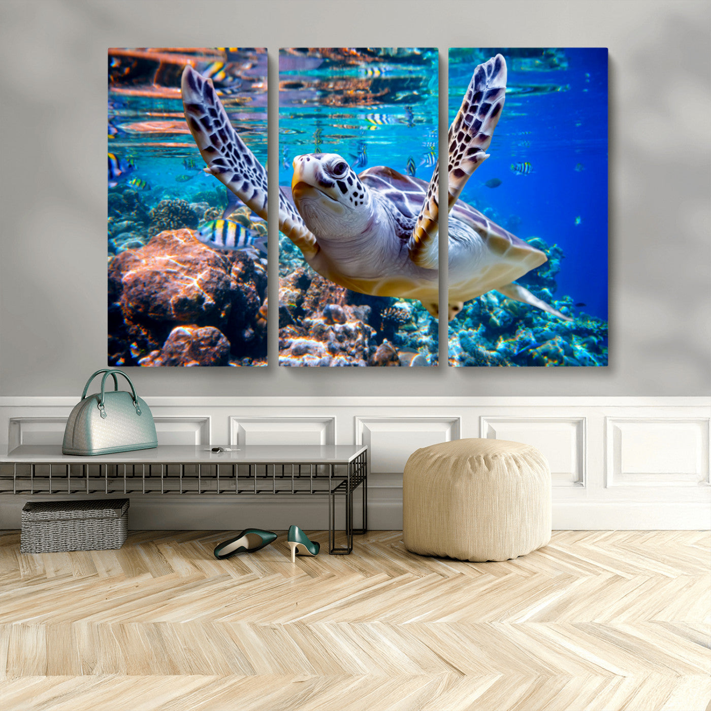 MGV-CV-48X32-3P - Underwater Sea Turtle Wall Art Canvas Print – Vibrant Ocean Coral Reef Décor, Ready to Hang