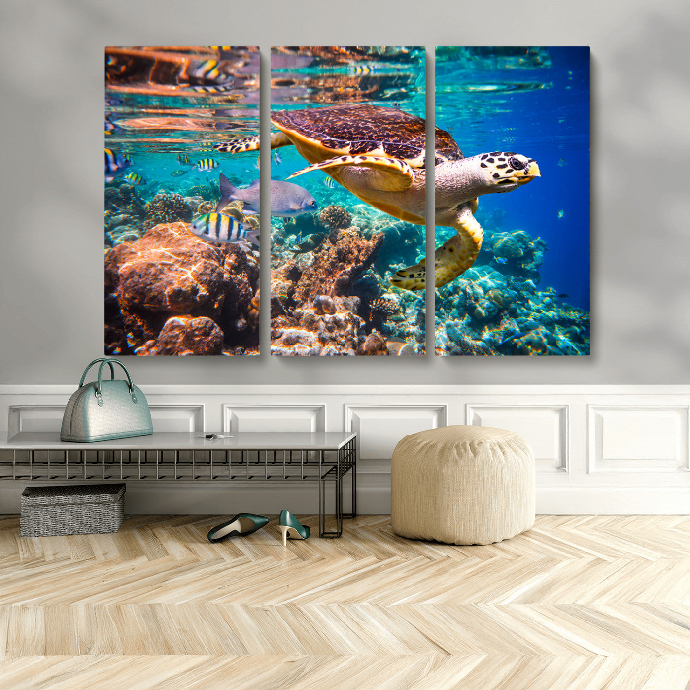 MGV-CV-48X32-3P - Sea Turtle Wall Art Canvas Print – Vibrant Ocean Coral Reef Décor, Ready to Hang