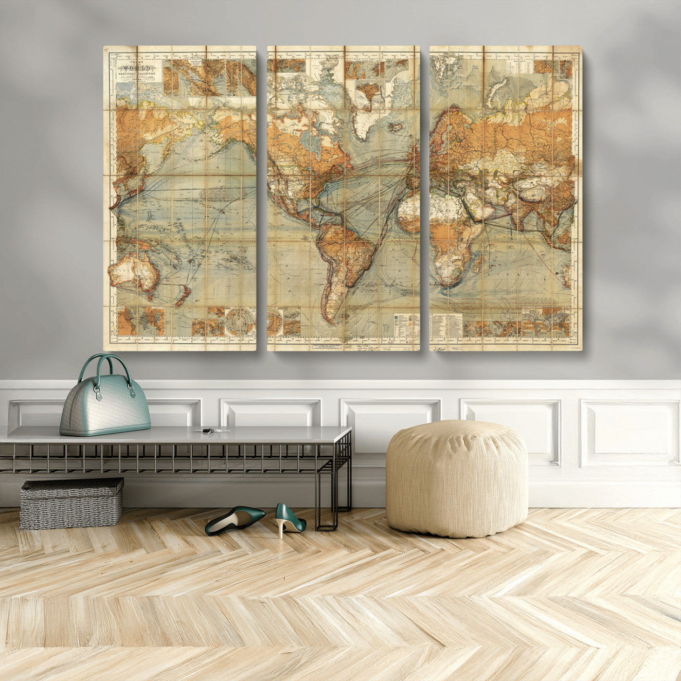 MGV-CV-48X32-3P - Push Pin World Map Canvas Print – Framed Wall Art for Couples to Track Their Travels – Anniversary