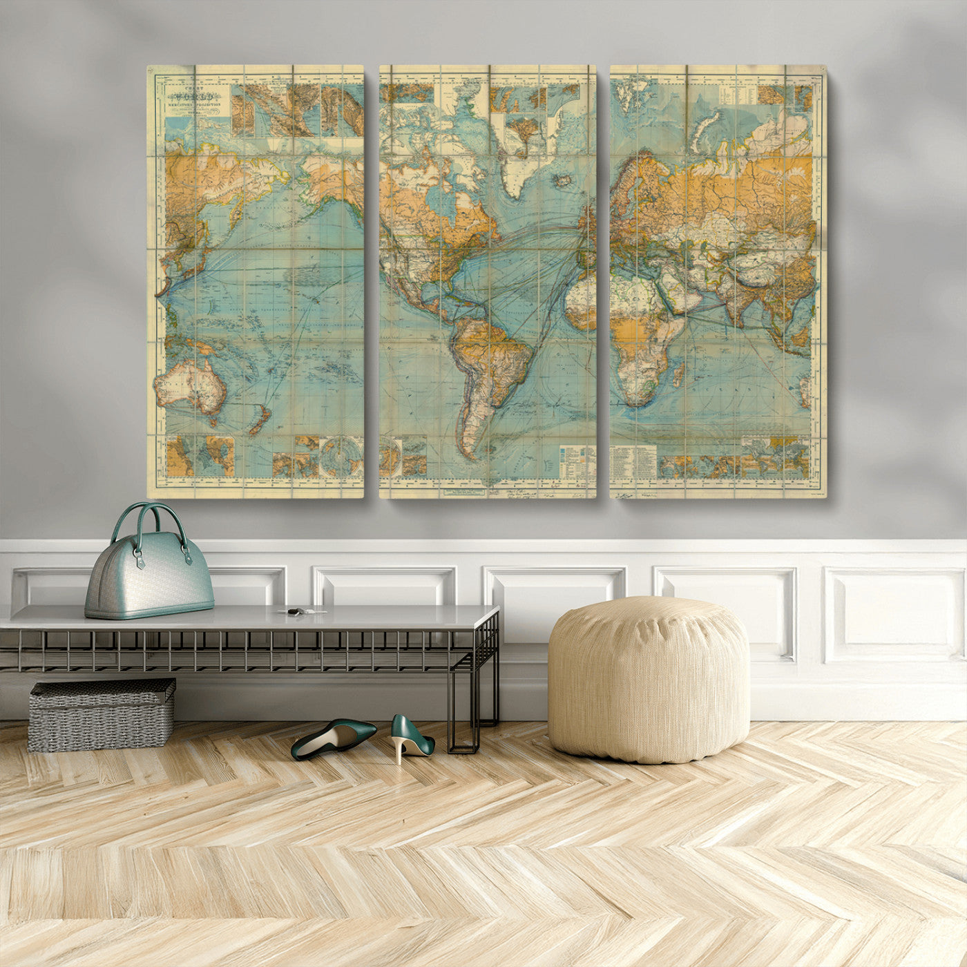 MGV-CV-48X32-3P - Push Pin World Map Canvas Print – Framed Wall Art for Couples to Track Their Travels – Anniversary