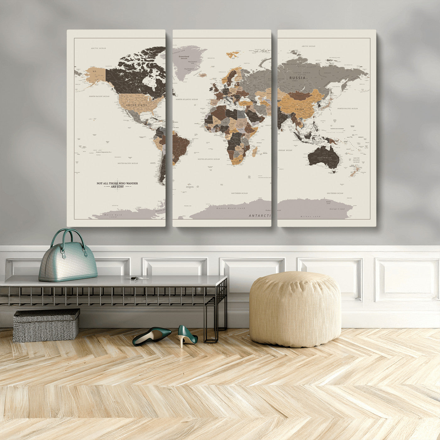 MGV-CV-48X32-3P - Push Pin World Map Canvas Print – Framed Wall Art for Couples to Track Their Travels – Anniversary