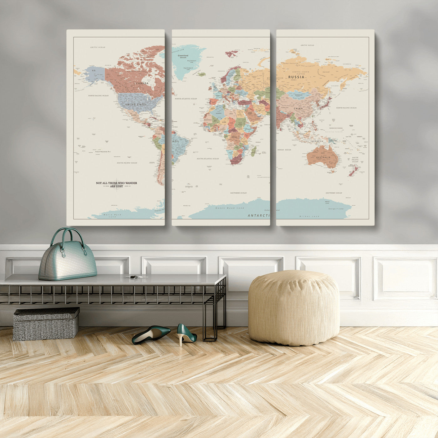 MGV-CV-48X32-3P - Push Pin World Map Canvas Print – Framed Wall Art for Couples to Track Their Travels – Anniversary