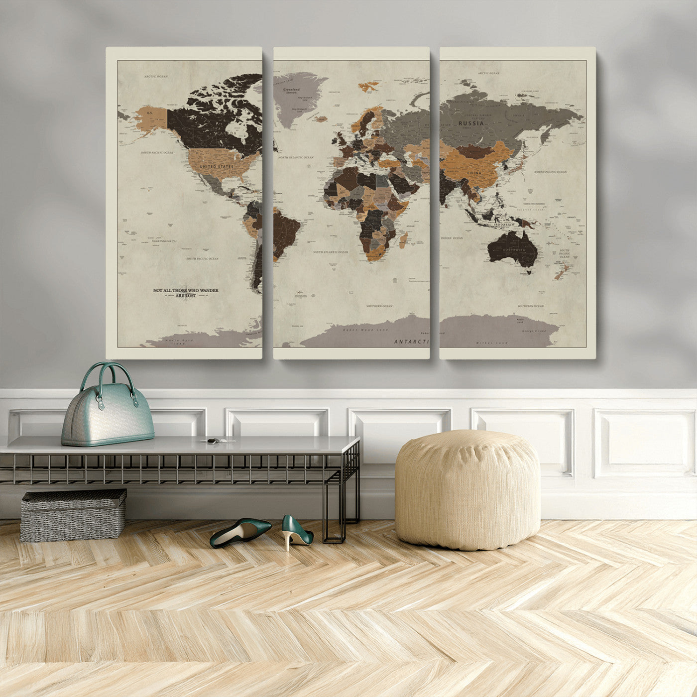 MGV-CV-48X32-3P - Push Pin World Map Canvas Print – Framed Wall Art for Couples to Track Their Travels – Anniversary