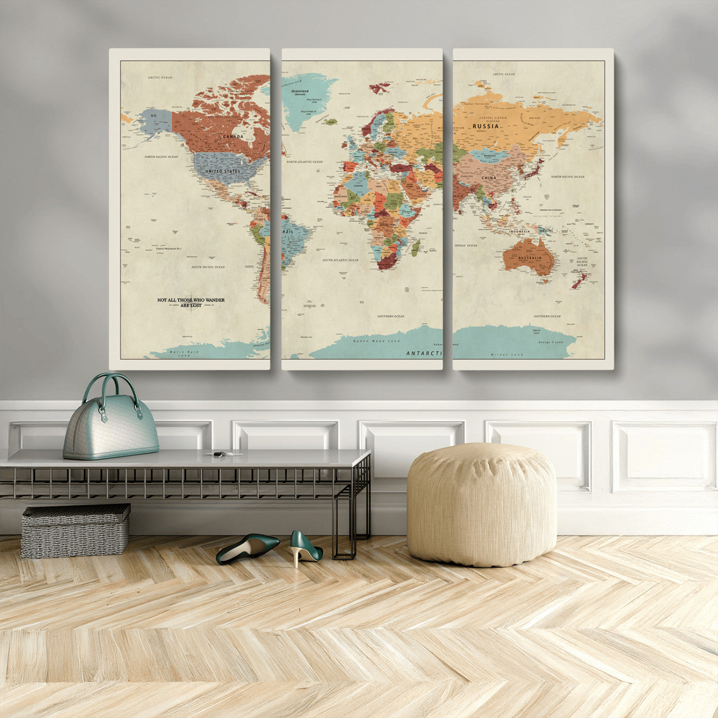 MGV-CV-48X32-3P - Push Pin World Map Canvas Print – Framed Wall Art for Couples to Track Their Travels – Anniversary