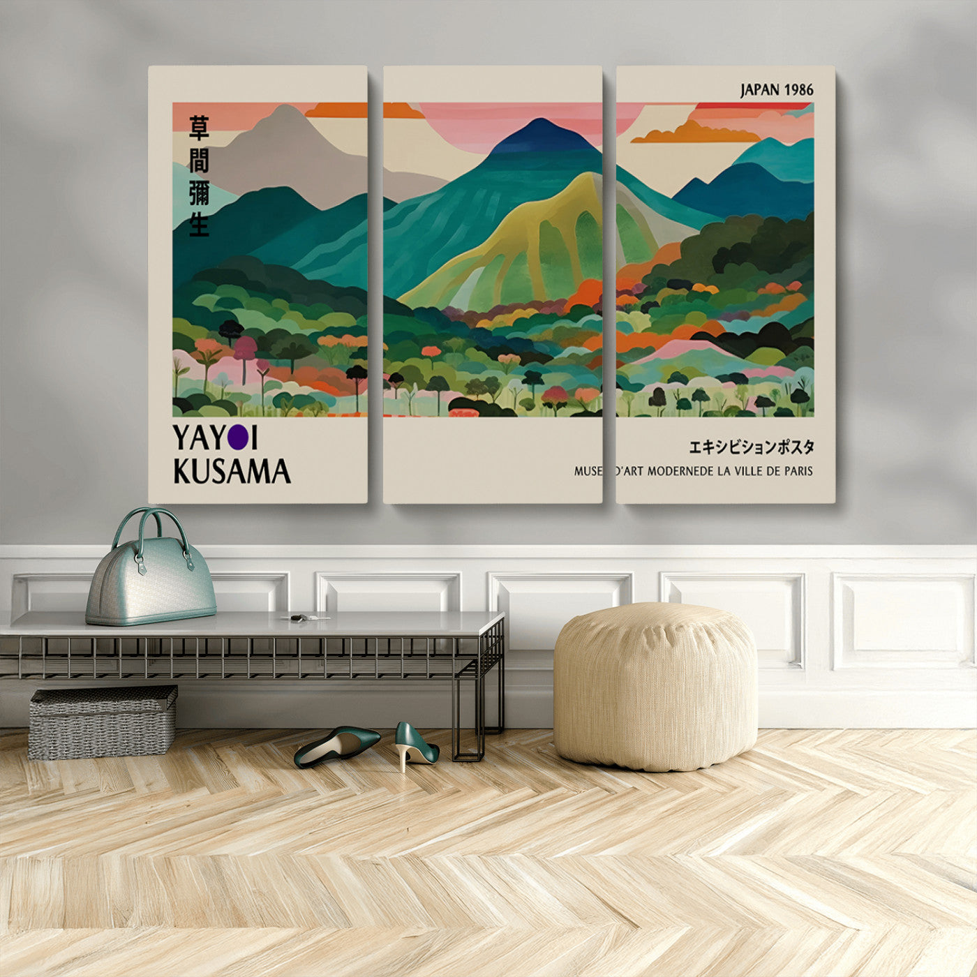 MGV-CV-48X32-3P - Yayoi Kusama Wall Art, Yayoi Wall Art Canvas, Vibrant Mountain Landscape Canvas Print with Bold