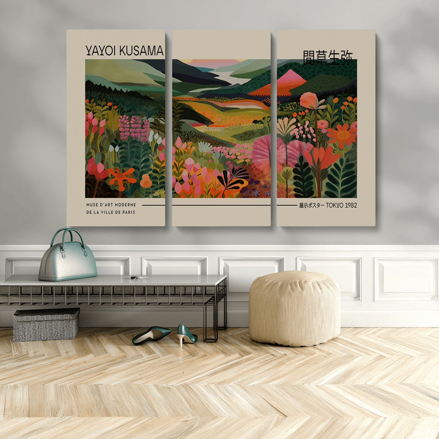 MGV-CV-48X32-3P - Yayoi Kusama Landscape Canvas Print, Vibrant Floral Mountain Art Print, Botanical Flower Nature