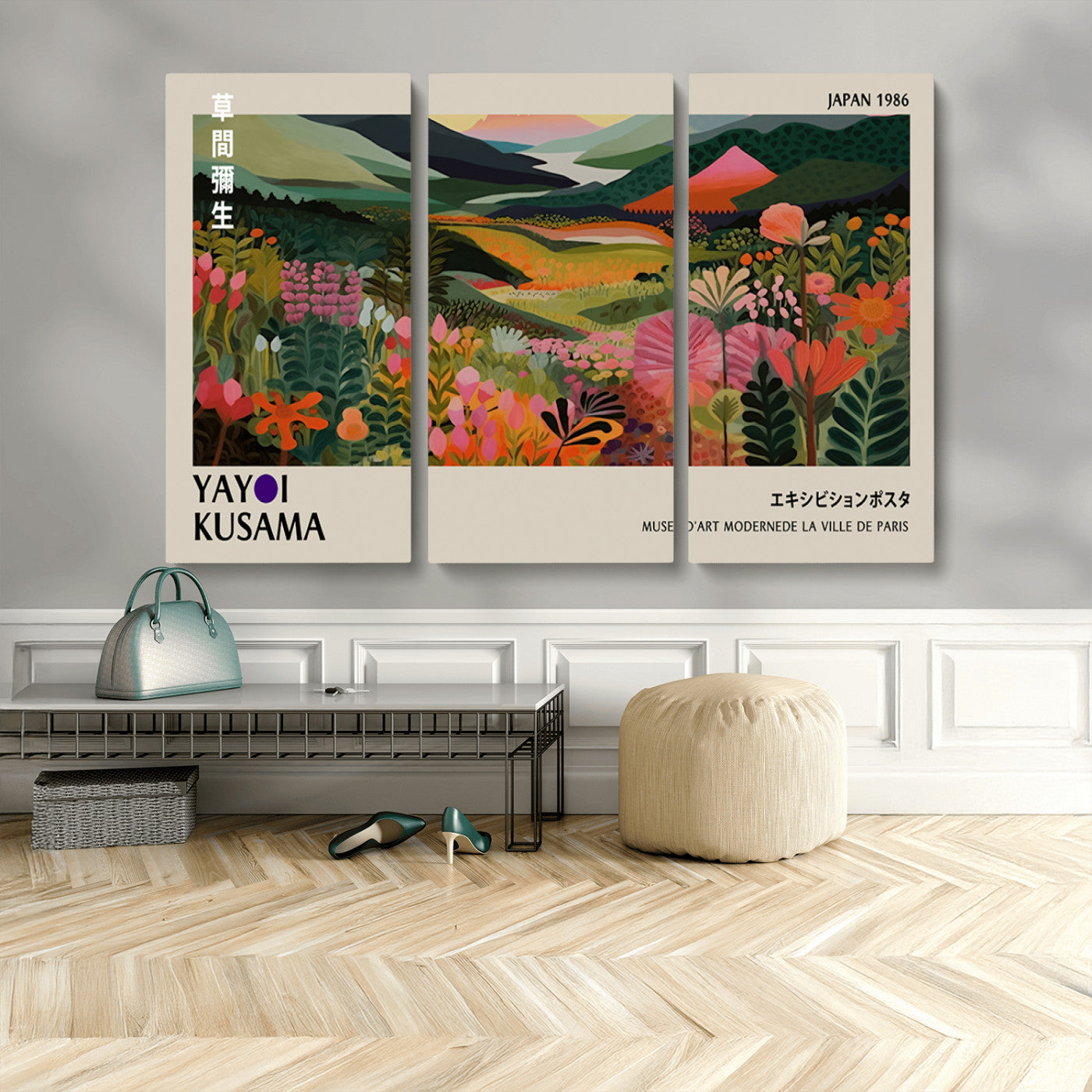 MGV-CV-48X32-3P - Yayoi Kusama Abstract Print, Vibrant Floral Mountain Art Print, Botanical Flower Nature Decor,