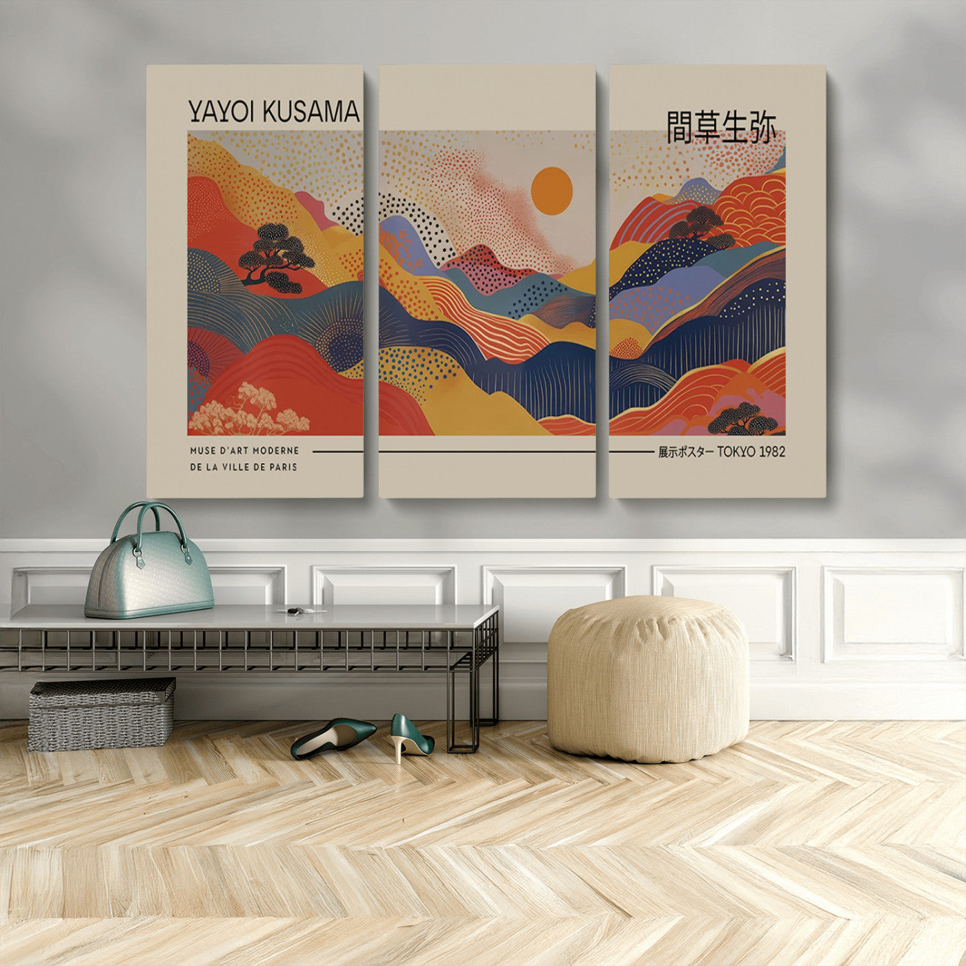MGV-CV-48X32-3P - Yayoi Kusama Landscape Canvas Print, Vibrant Floral Mountain Art Print, Botanical Flower Nature