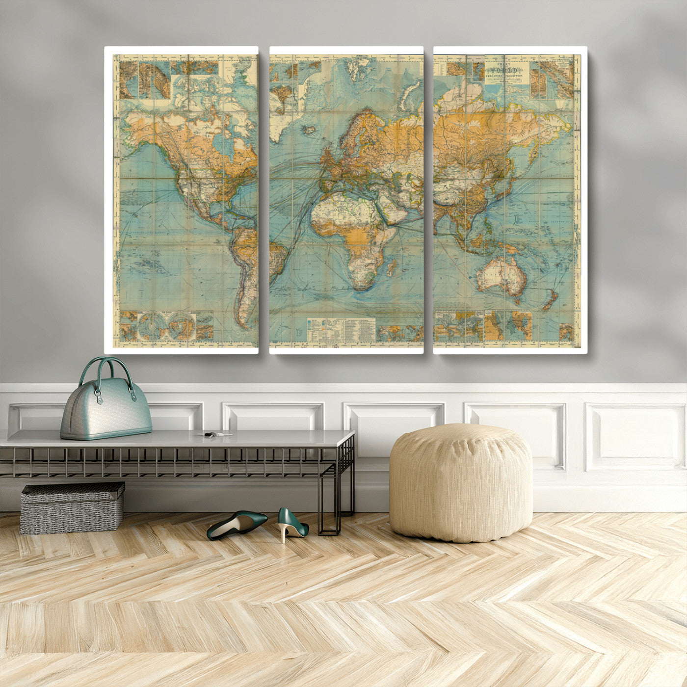 MGV-CV-48X32-3P - Push Pin World Map Canvas Print – Framed Wall Art for Couples to Track Their Travels – Anniversary