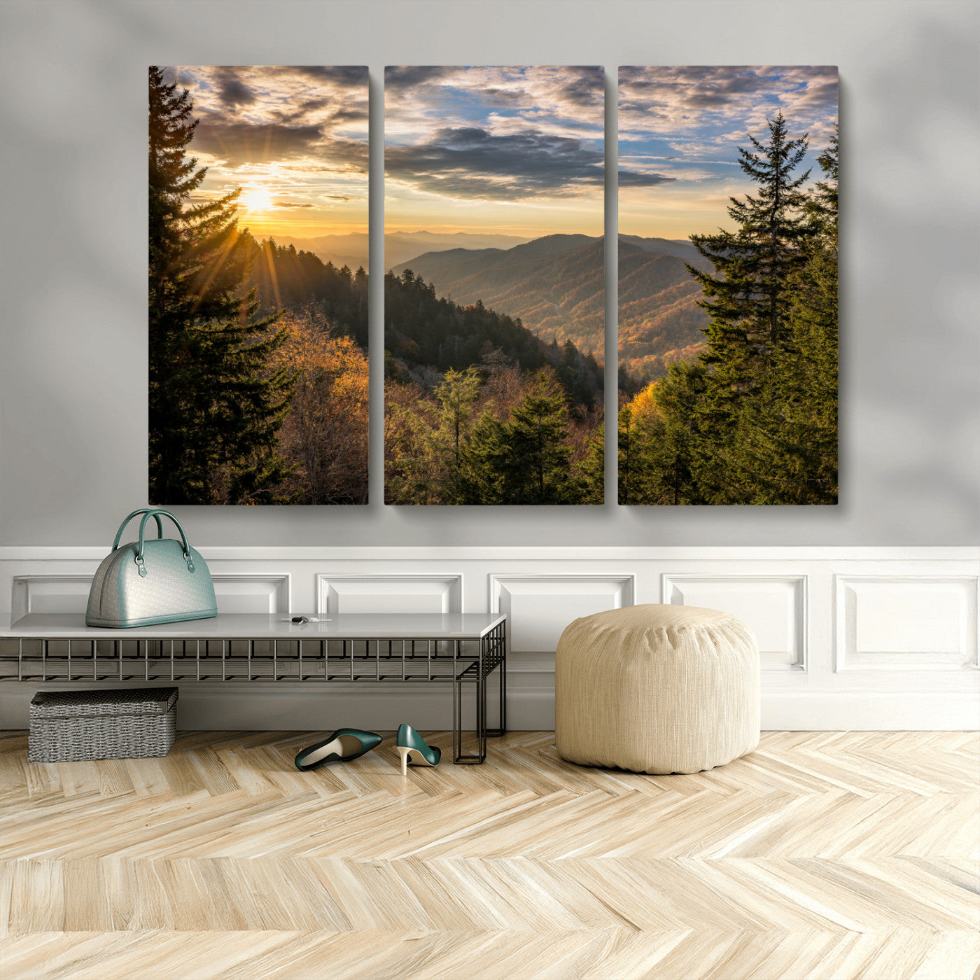 MGV-CV-48X32-3P - Sunrise Over the Smoky Mountains Canvas Wall Art – Breathtaking Scenic Landscape Photography in a