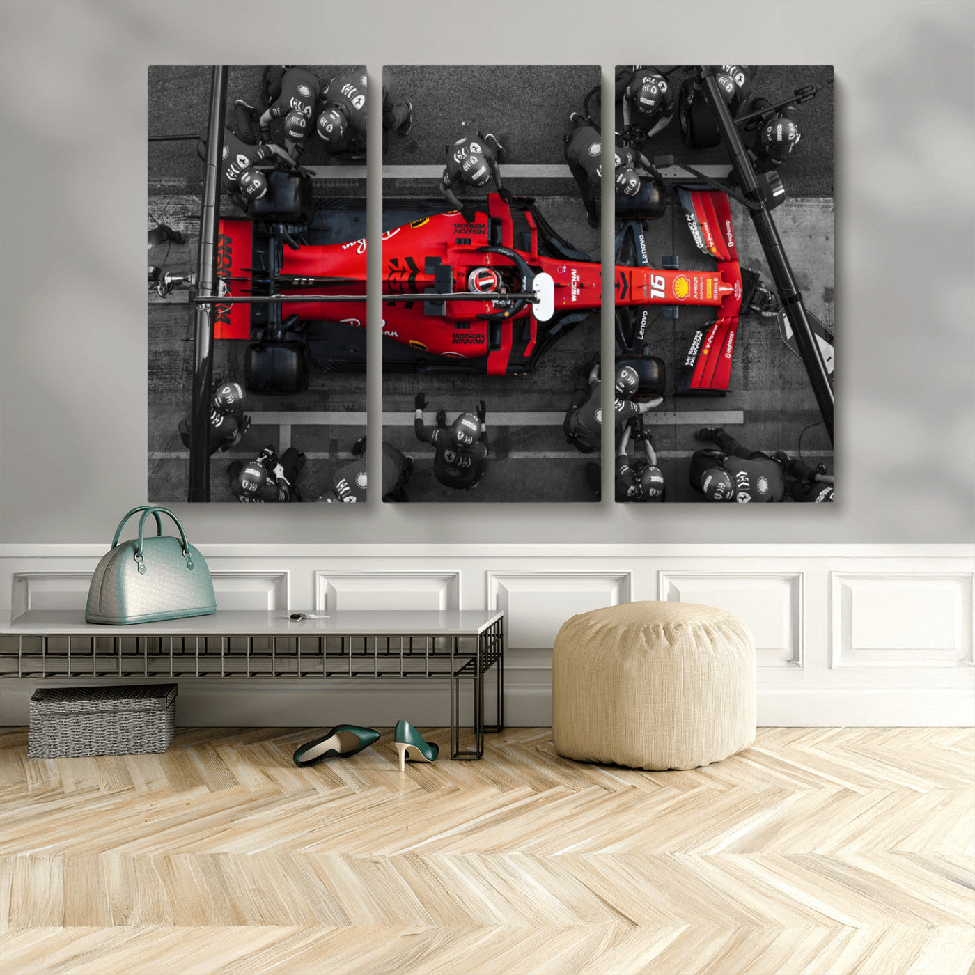 MGV-CV-48X32-3P - Ferrari Pit Stop Canvas Wall Art – Precision and Speed Captured in Bold Motorsport Imagery – Ready
