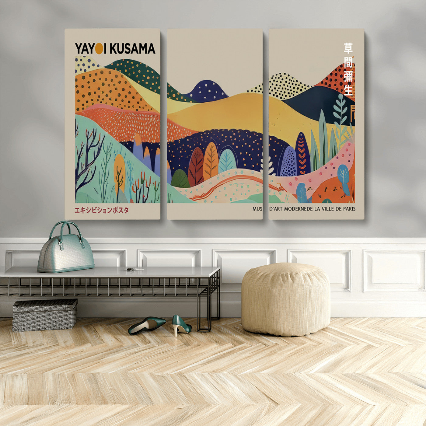 MGV-CV-48X32-3P - Framed Yayoi Kusama 1986 Wall Art Print – Japanese Wall Art Print, Wabi Sabi Yayoi Kusama Print -