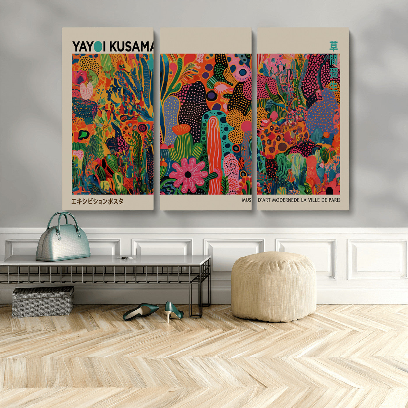 MGV-CV-48X32-3P - Framed Yayoi Kusama 1986 Wall Art Print – Japanese Wall Art Print, Wabi Sabi Yayoi Kusama Print -