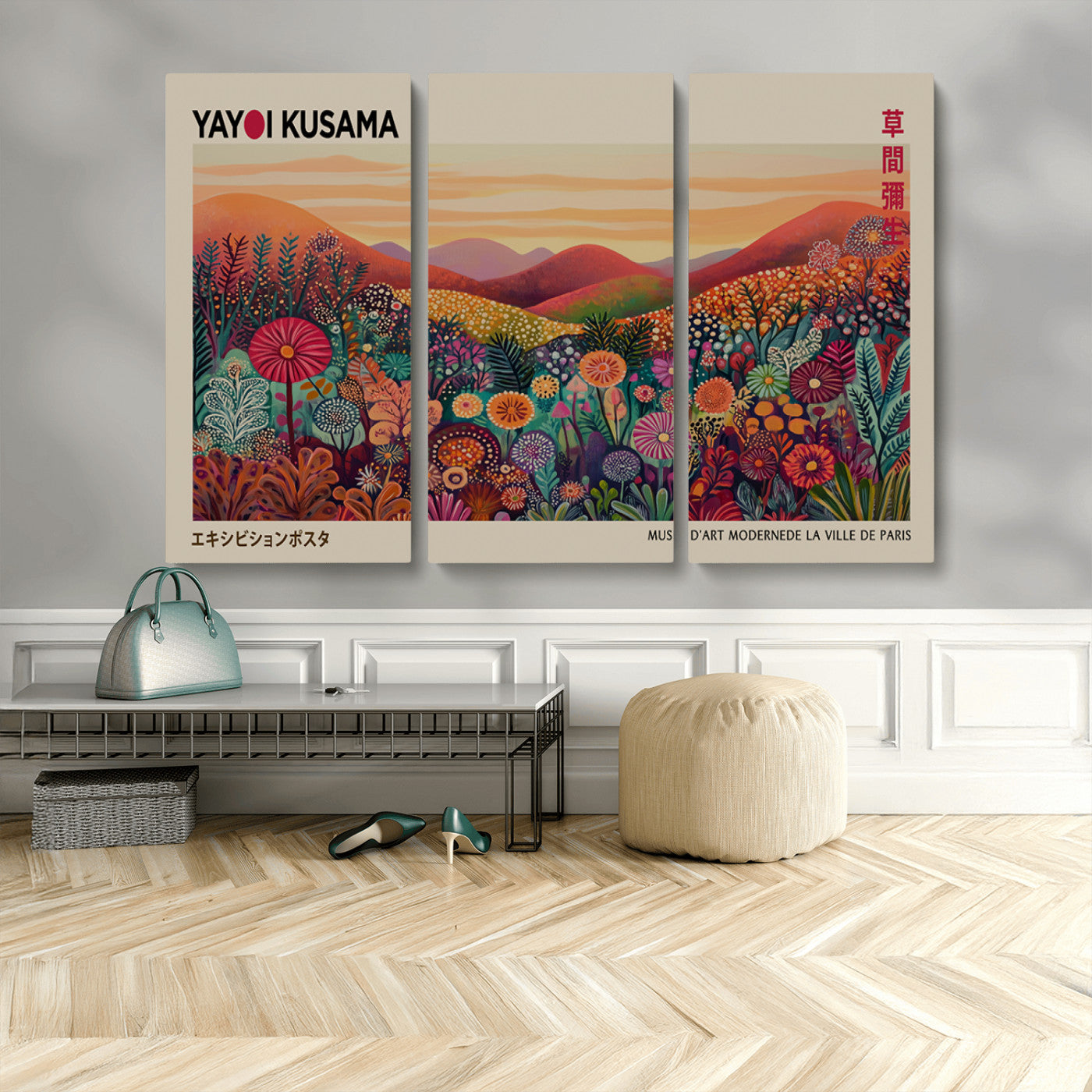 MGV-CV-48X32-3P - Framed Yayoi Kusama 1986 Wall Art Print – Japanese Wall Art Print, Wabi Sabi Yayoi Kusama Print -