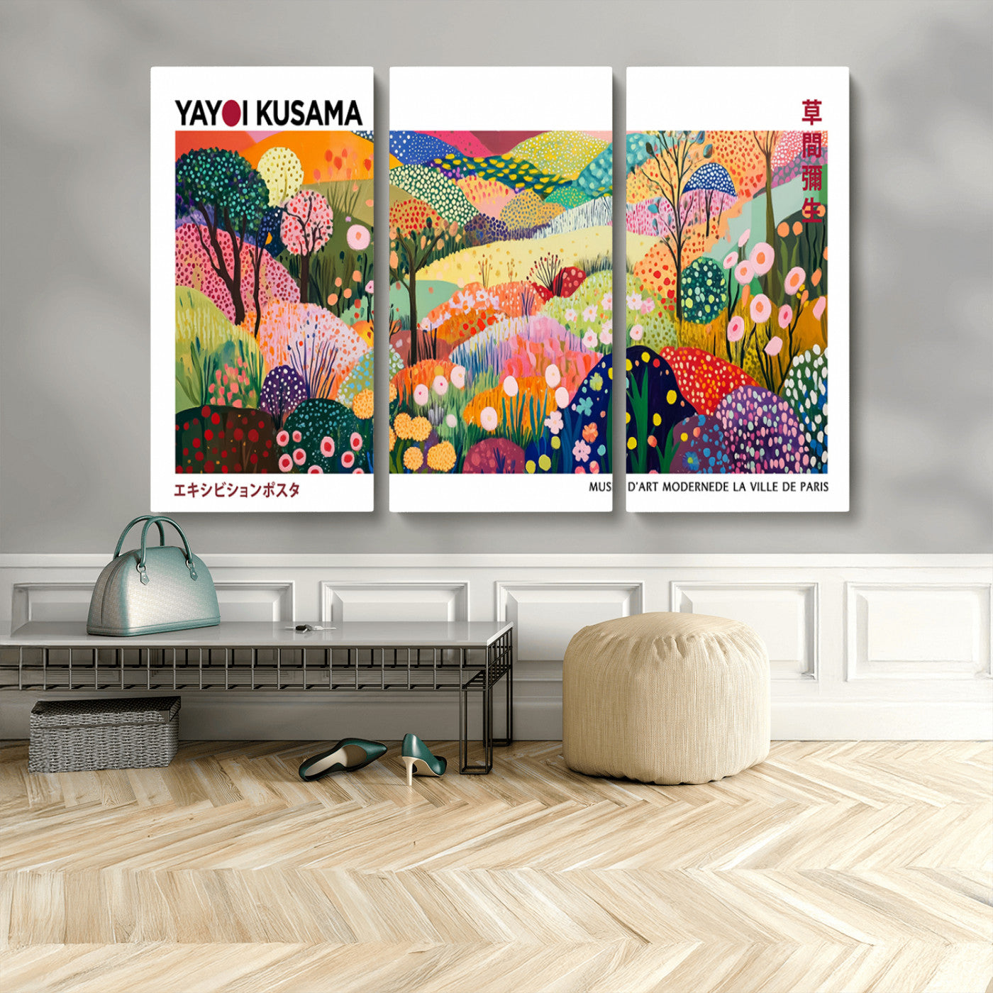 MGV-CV-48X32-3P - Framed Yayoi Kusama 1986 Wall Art Print – Japanese Wall Art Print, Wabi Sabi Yayoi Kusama Print -