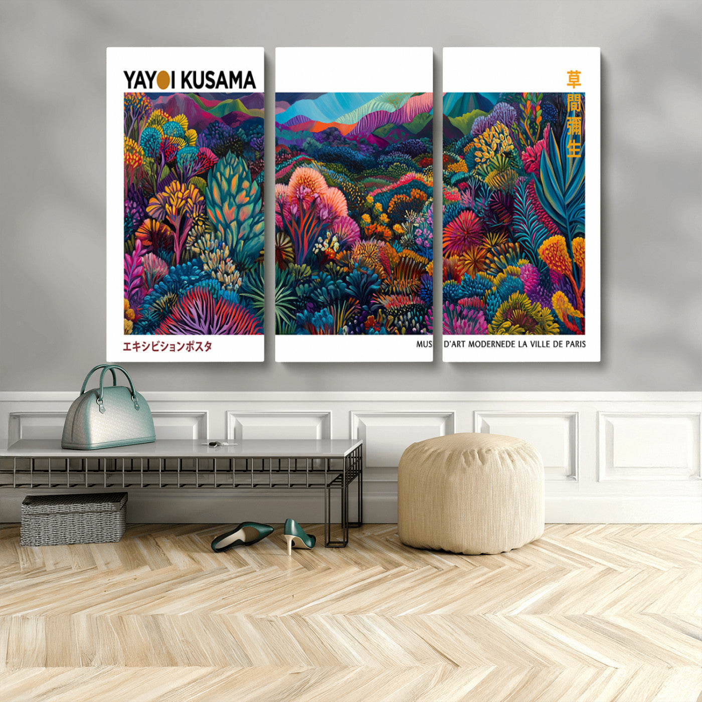 MGV-CV-48X32-3P - Framed Yayoi Kusama 1986 Wall Art Print – Japanese Wall Art Print, Wabi Sabi Yayoi Kusama Print -