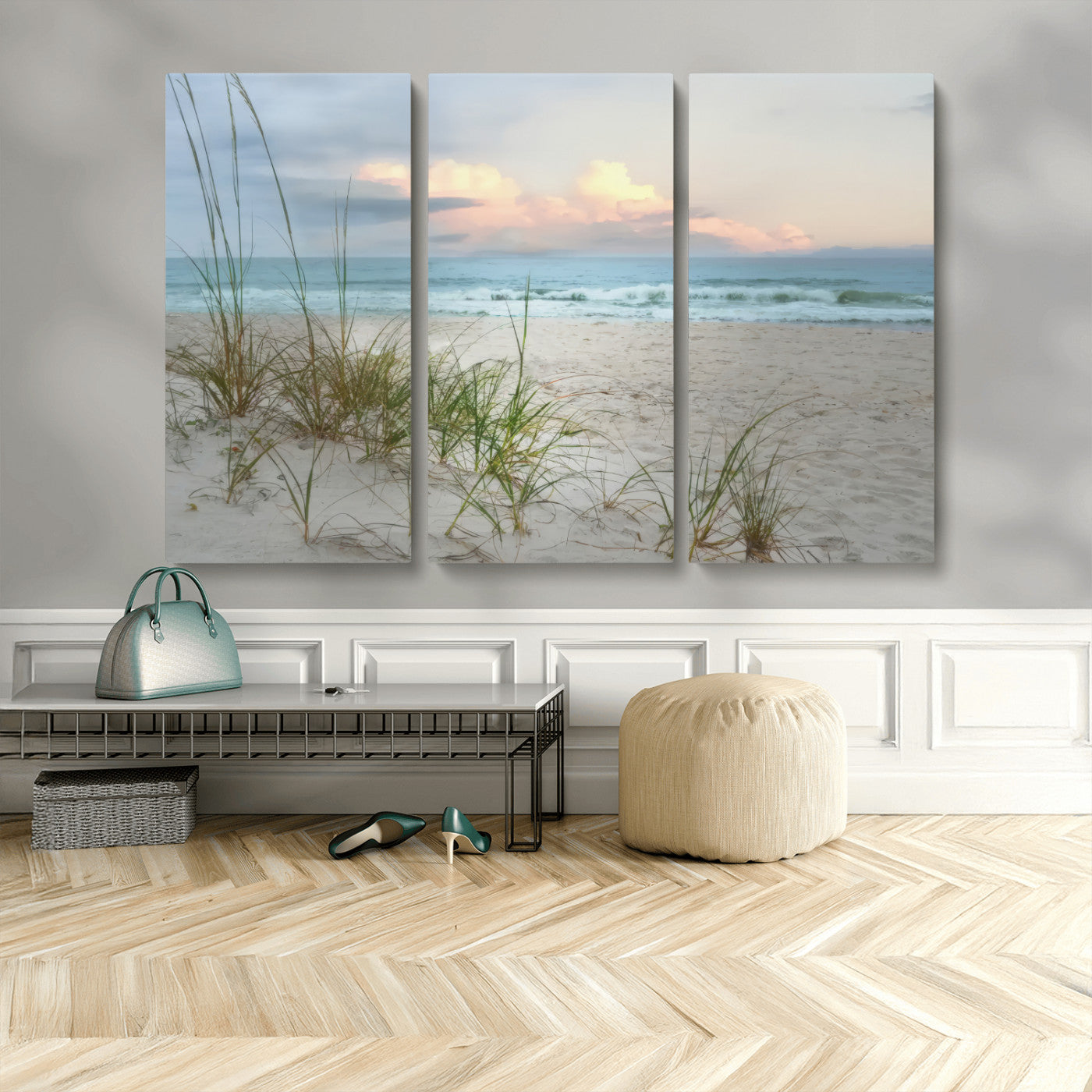 MGV-CV-48X32-3P - Flight Over Coastal Beach Landscape, Flight Over Coastal Beach Print Canvas Wall Art