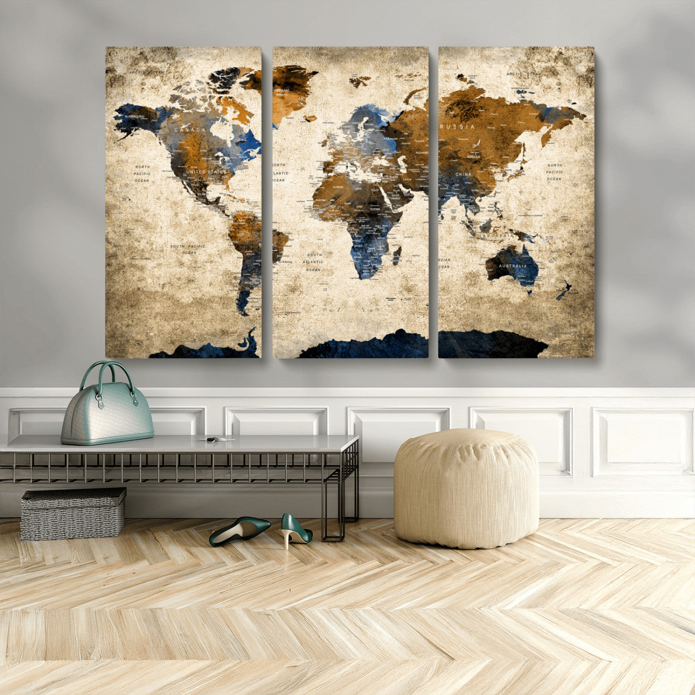 MGV-CV-48X32-3P - World Map Canvas Print – Framed Wall Art Anniversary Gift or Home Adventure Decor