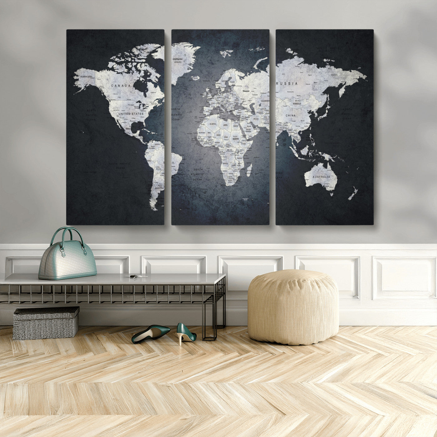 MGV-CV-48X32-3P - World Map Wall Art Canvas Print for Home and Office Decor