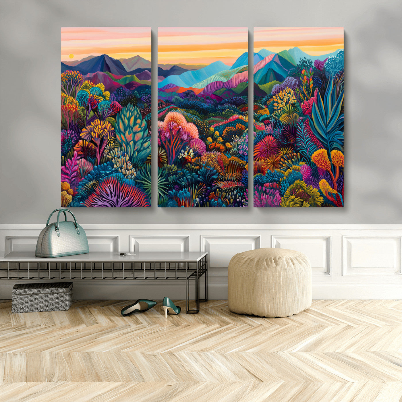 MGV-CV-48X32-3P - Colorful Abstract Landscape Wall Art Print Canvas - Vibrant Modern Decor for Living Room, Office, or