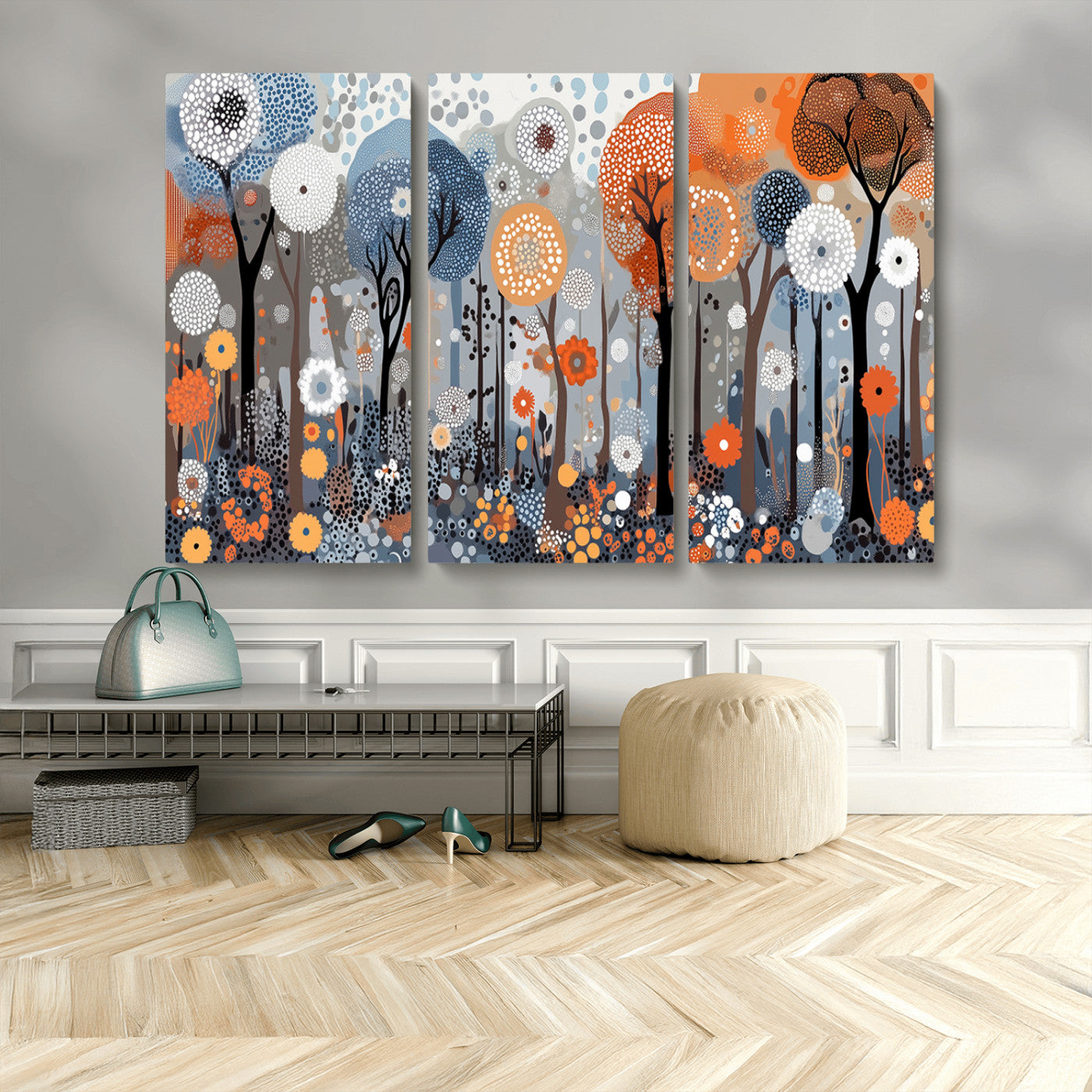 MGV-CV-48X32-3P - Abstract Winter Landscape Canvas Wall Art Print - Large Colorful Nature Wall Decor