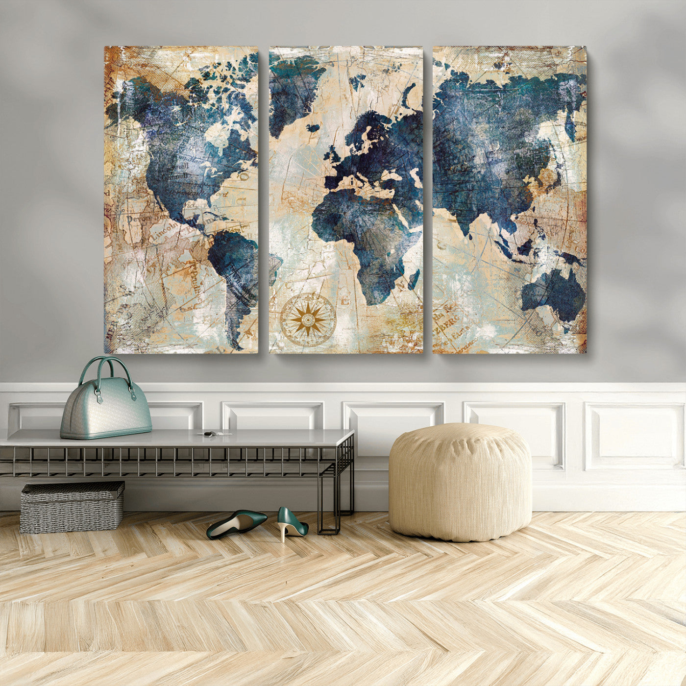 MGV-CV-48X32-3P - Push Pin World Map Canvas Print – Framed Wall Art for Couples to Track Their Travels – Anniversary