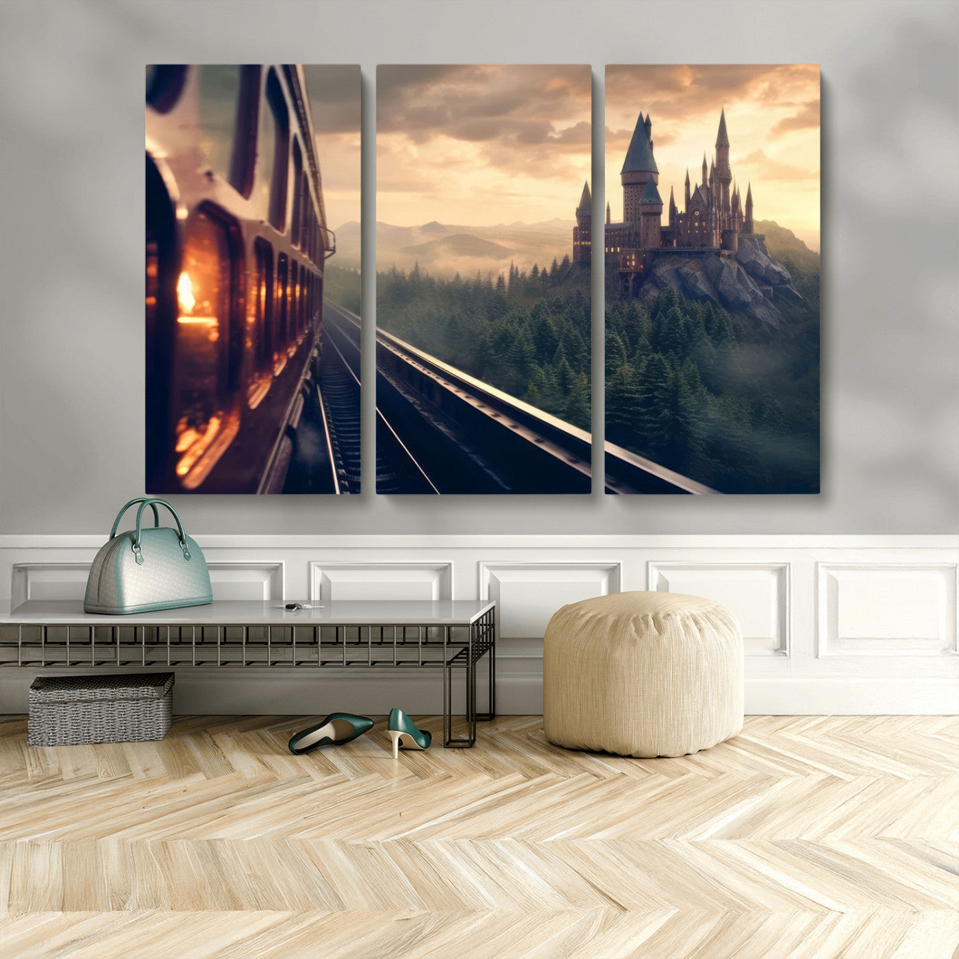 MGV-CV-48X32-3P - Harry Castle Wall Art Canvas Print, Wizard School Wall Art Print, Movie Wall Art Print