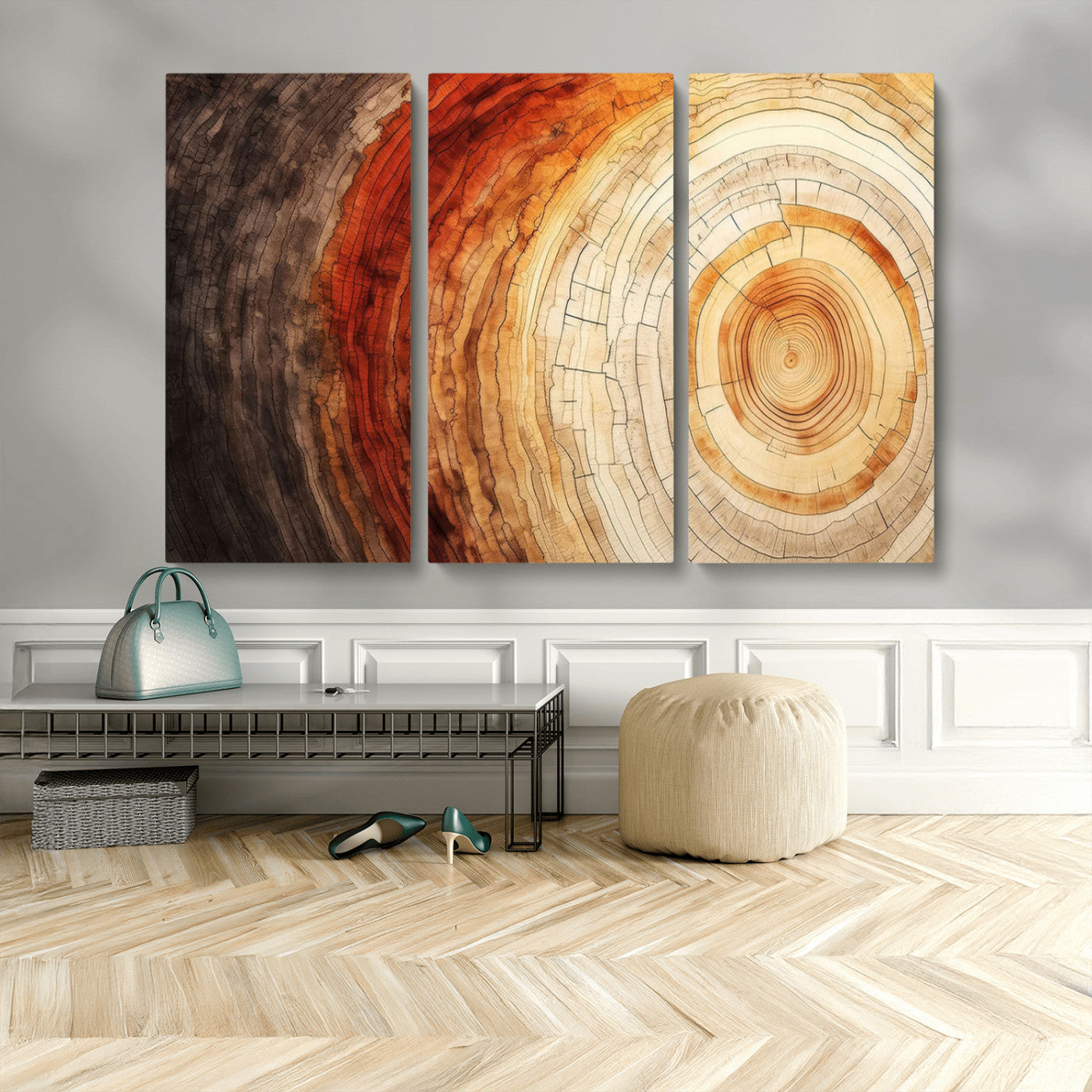 MGV-CV-48X32-3P - Tree Ring Print on Canvas Wall Art, Tree Stump Print, Wood Wall Art Living Room, Abstract Natural