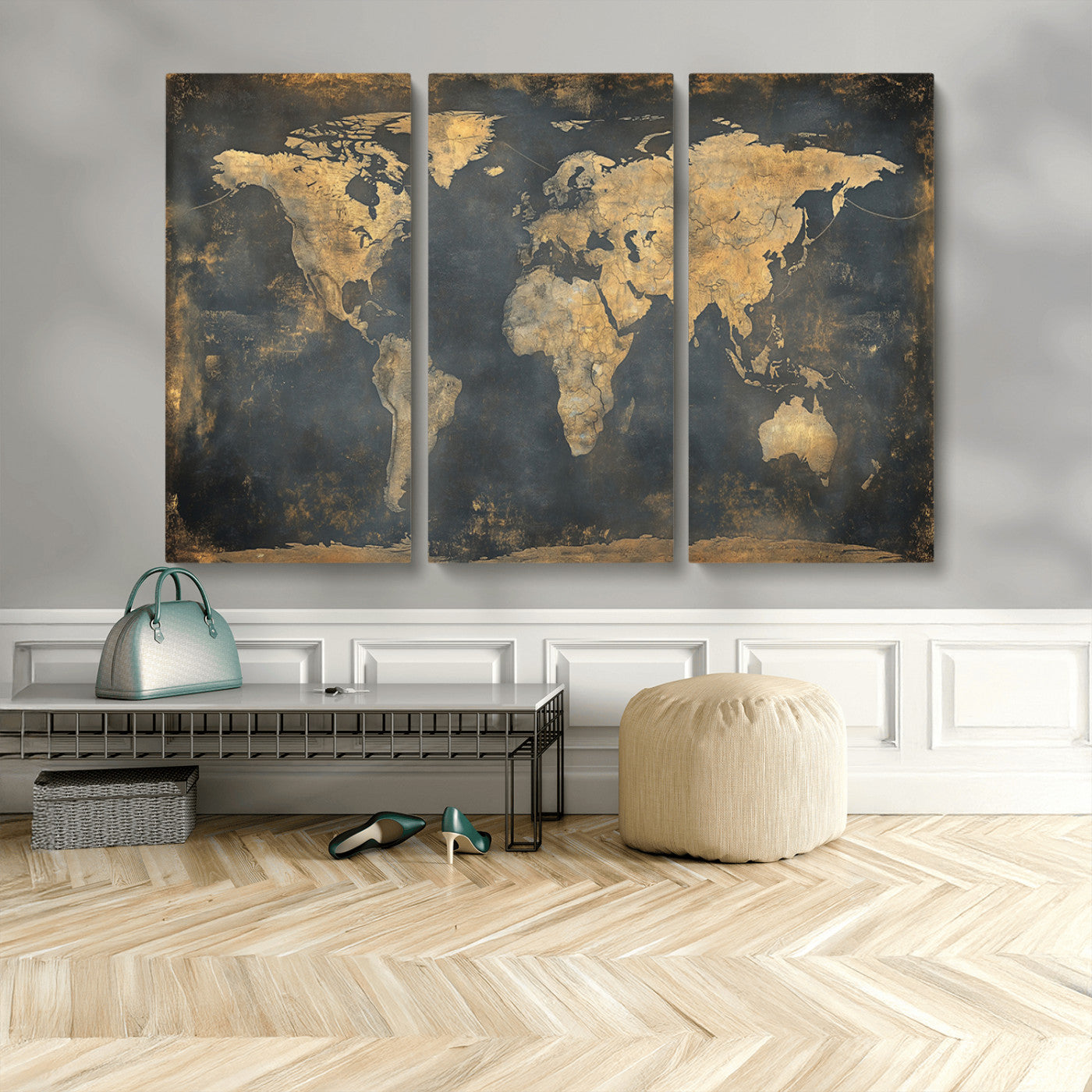 MGV-CV-48X32-3P - Push Pin World Map Canvas Print – Framed Wall Art for Couples to Track Their Travels – Anniversary