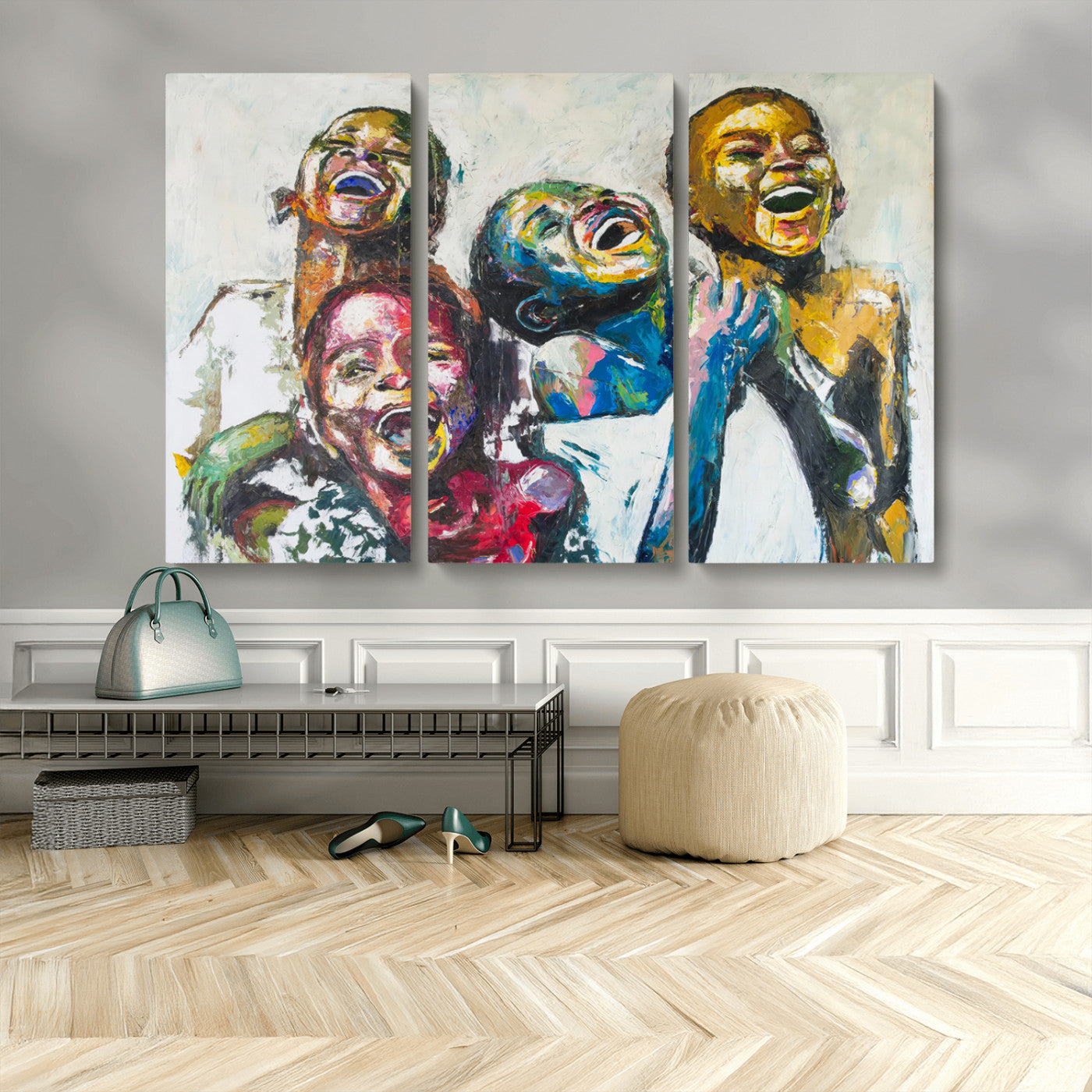 MGV-CV-48X32-3P - Shai Yossef Style Canvas Art - Joyful African Black Kids Impasto Painting with Vibrant Brushstrokes,